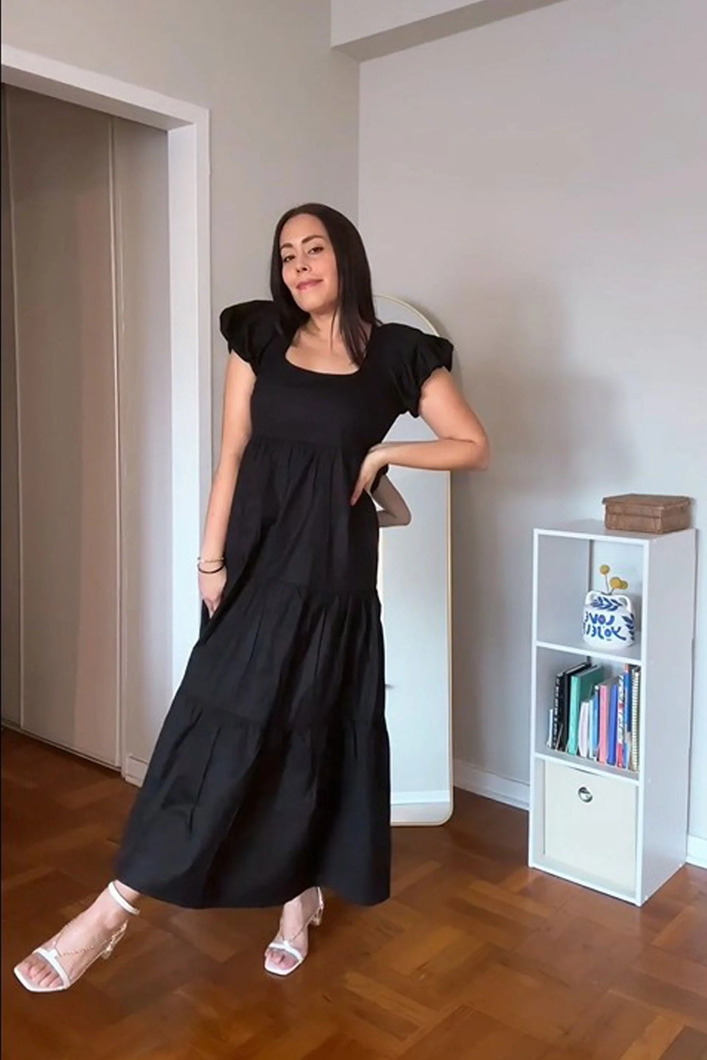 Puff Sleeve Tiered Maxi Dress in Black - Image 10