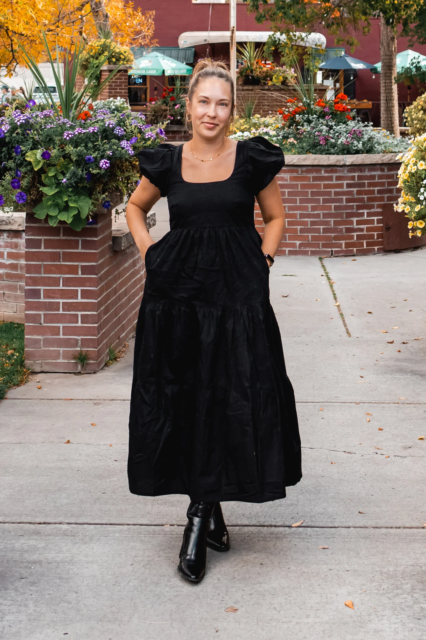 Puff Sleeve Tiered Maxi Dress in Black - Image 11