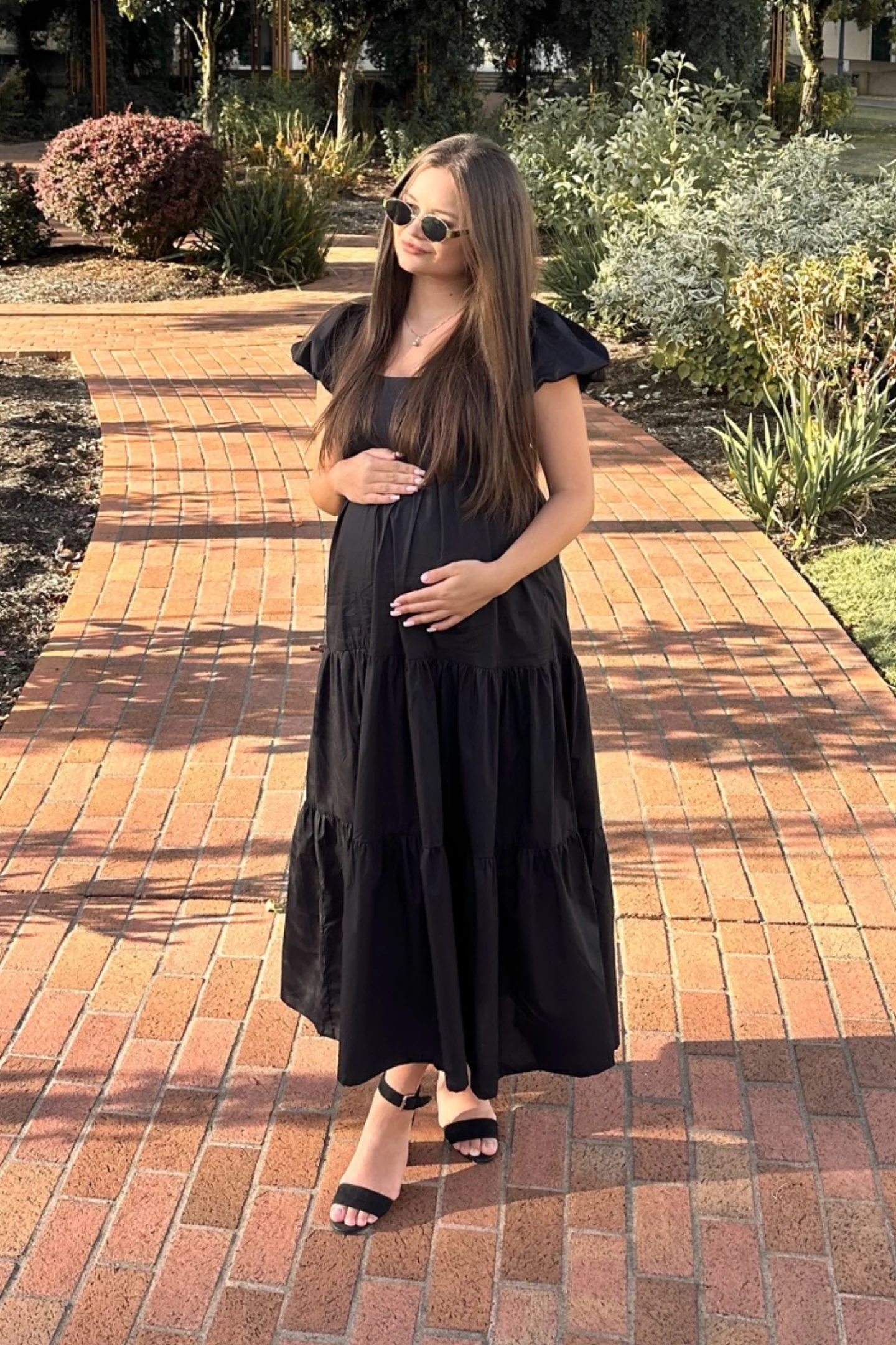 Puff Sleeve Tiered Maxi Dress in Black - Image 12