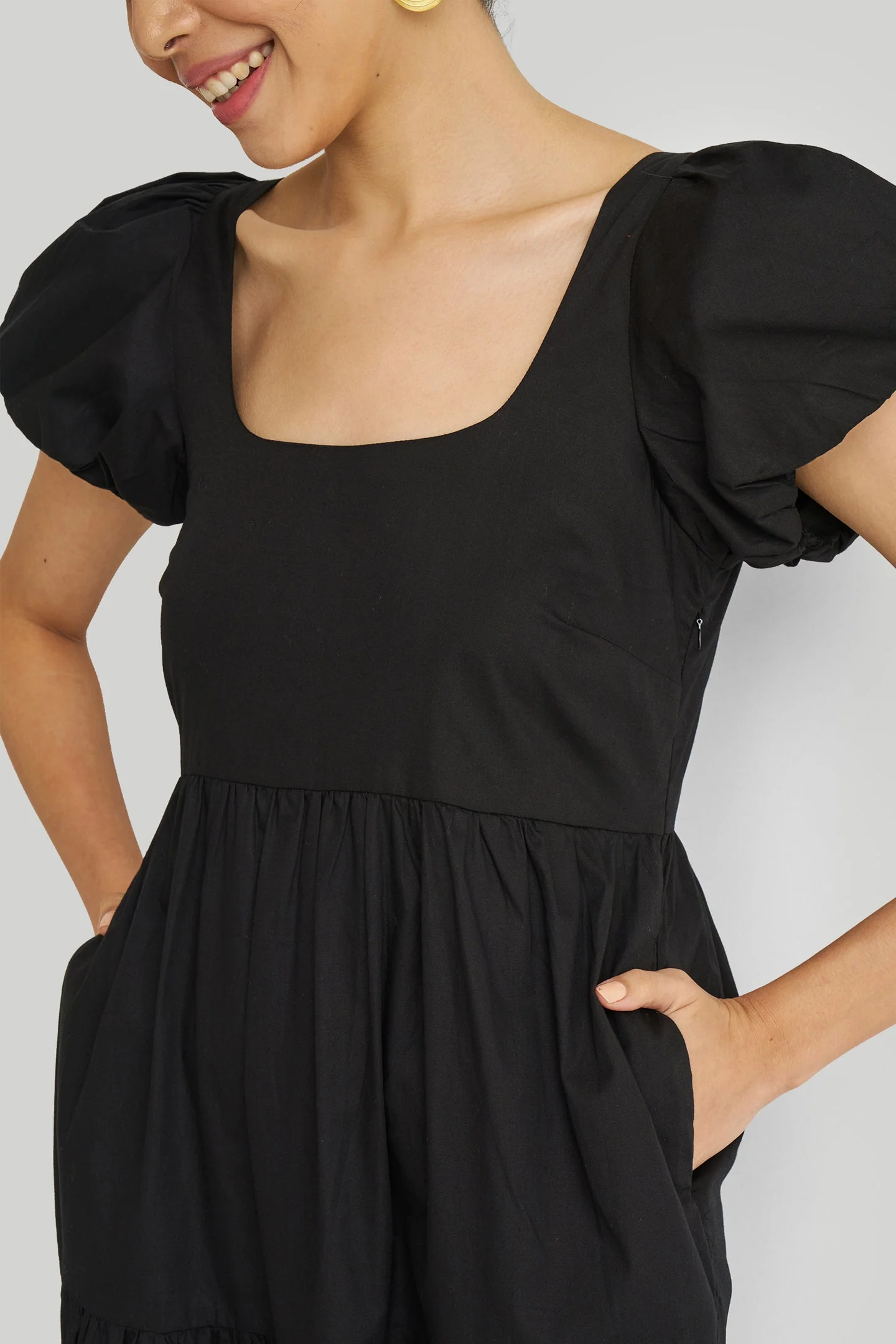 Puff Sleeve Tiered Maxi Dress in Black - Image 7