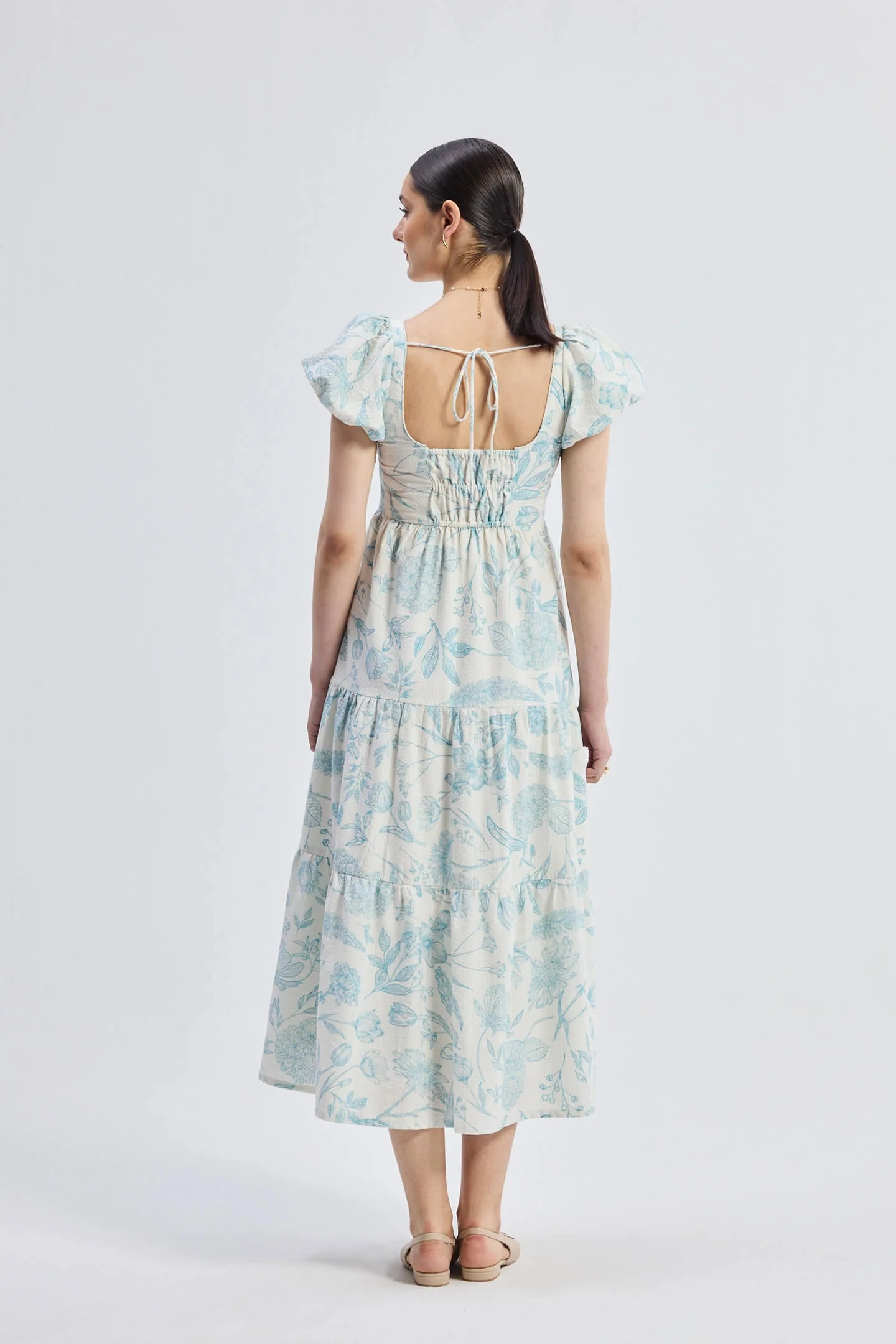 Puff Sleeve Tiered Maxi Dress in Blue Florals - Image 10