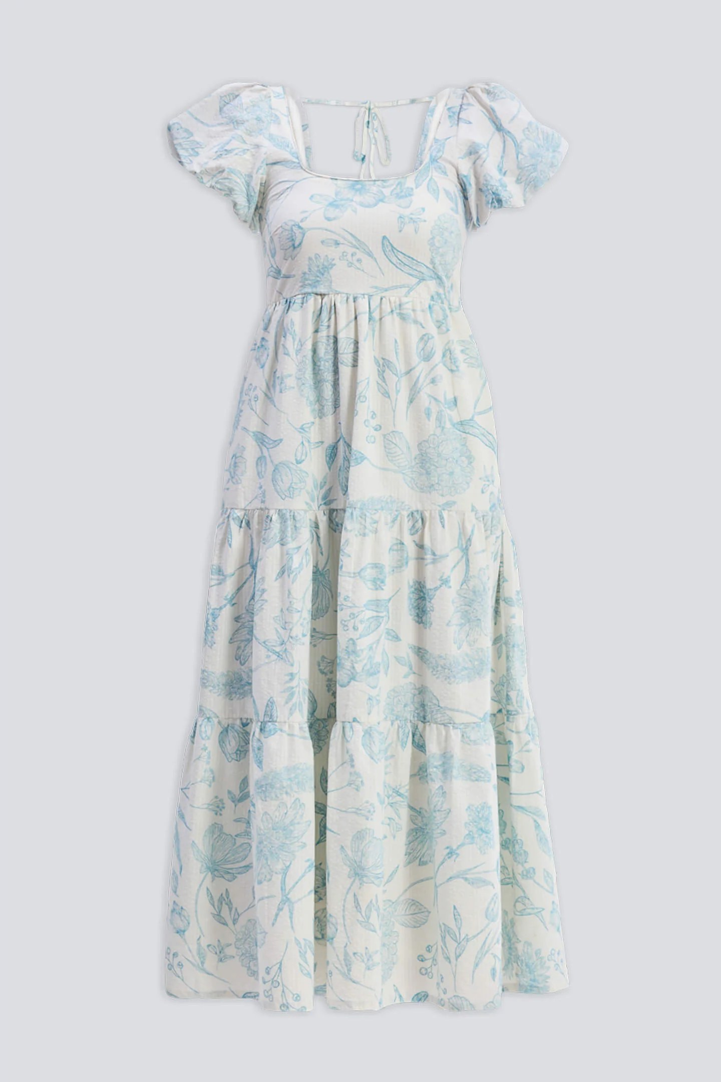 Puff Sleeve Tiered Maxi Dress in Blue Florals - Image 12