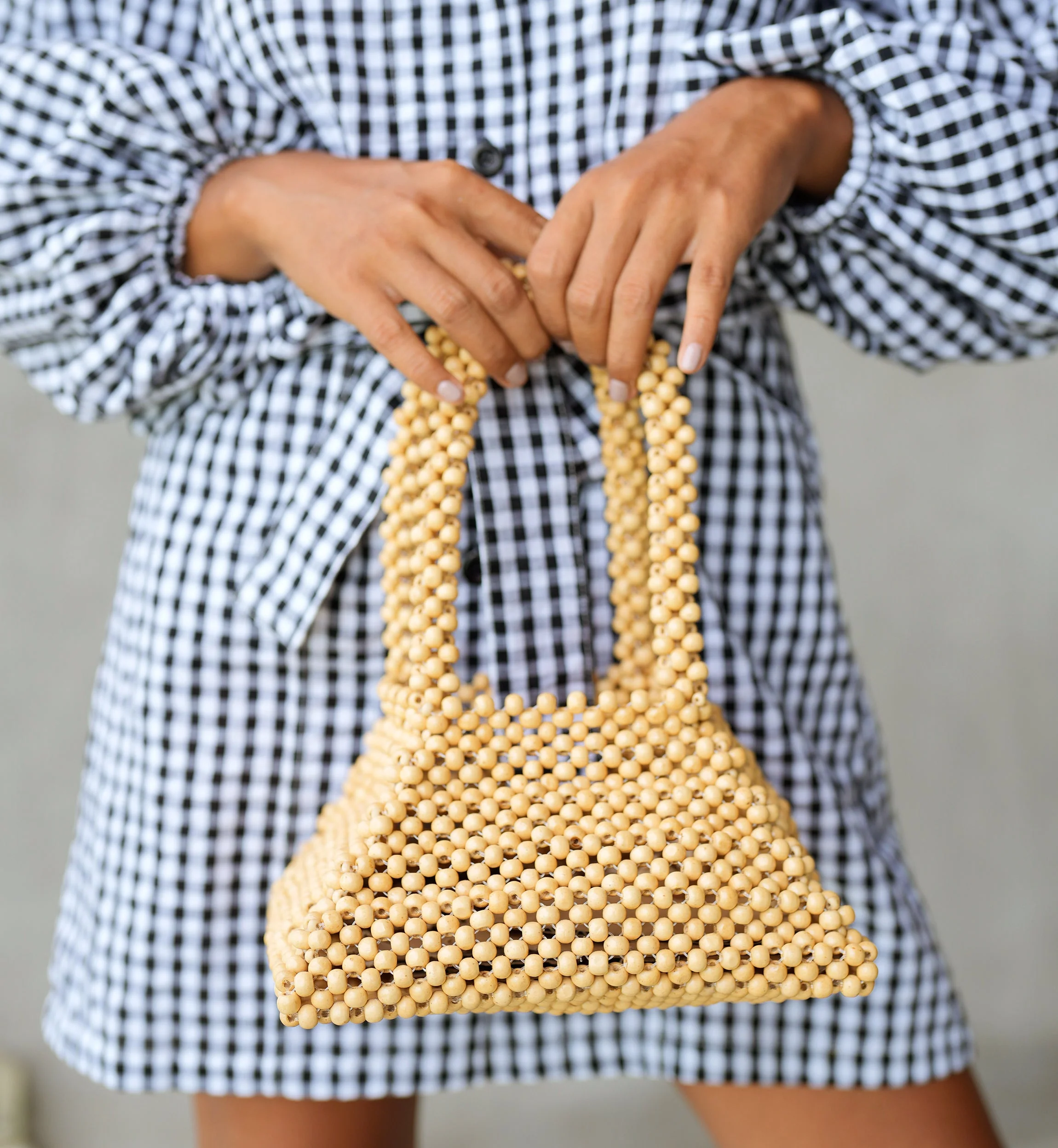 Pyramid Beaded Tote Bag in Toasted Beige - Image 4