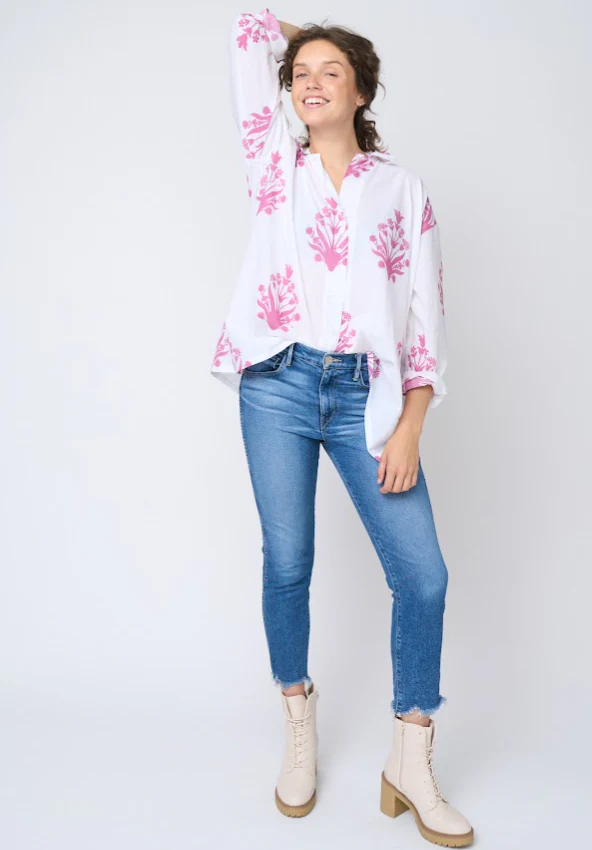 Relaxed Boyfriend Shirt - Cameo Floral Dahlia - Image 3