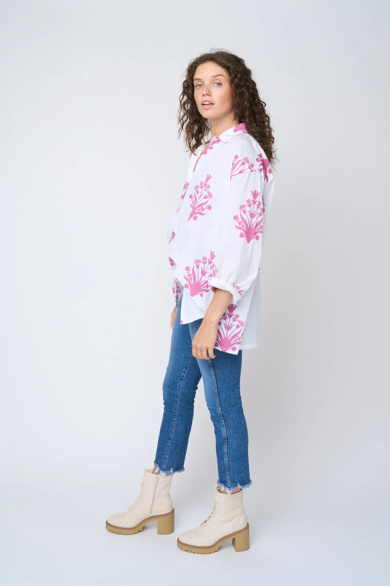 Relaxed Boyfriend Shirt - Cameo Floral Dahlia - Image 5