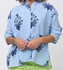 Relaxed Boyfriend Shirt - Cameo Floral Overdye Cornflower Blue - Image 2