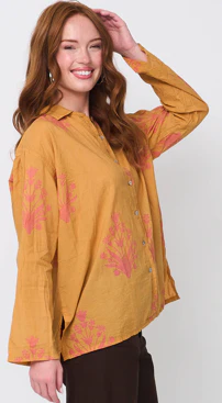 Relaxed Boyfriend Shirt - Cameo Floral Overdye Fawn - Image 5