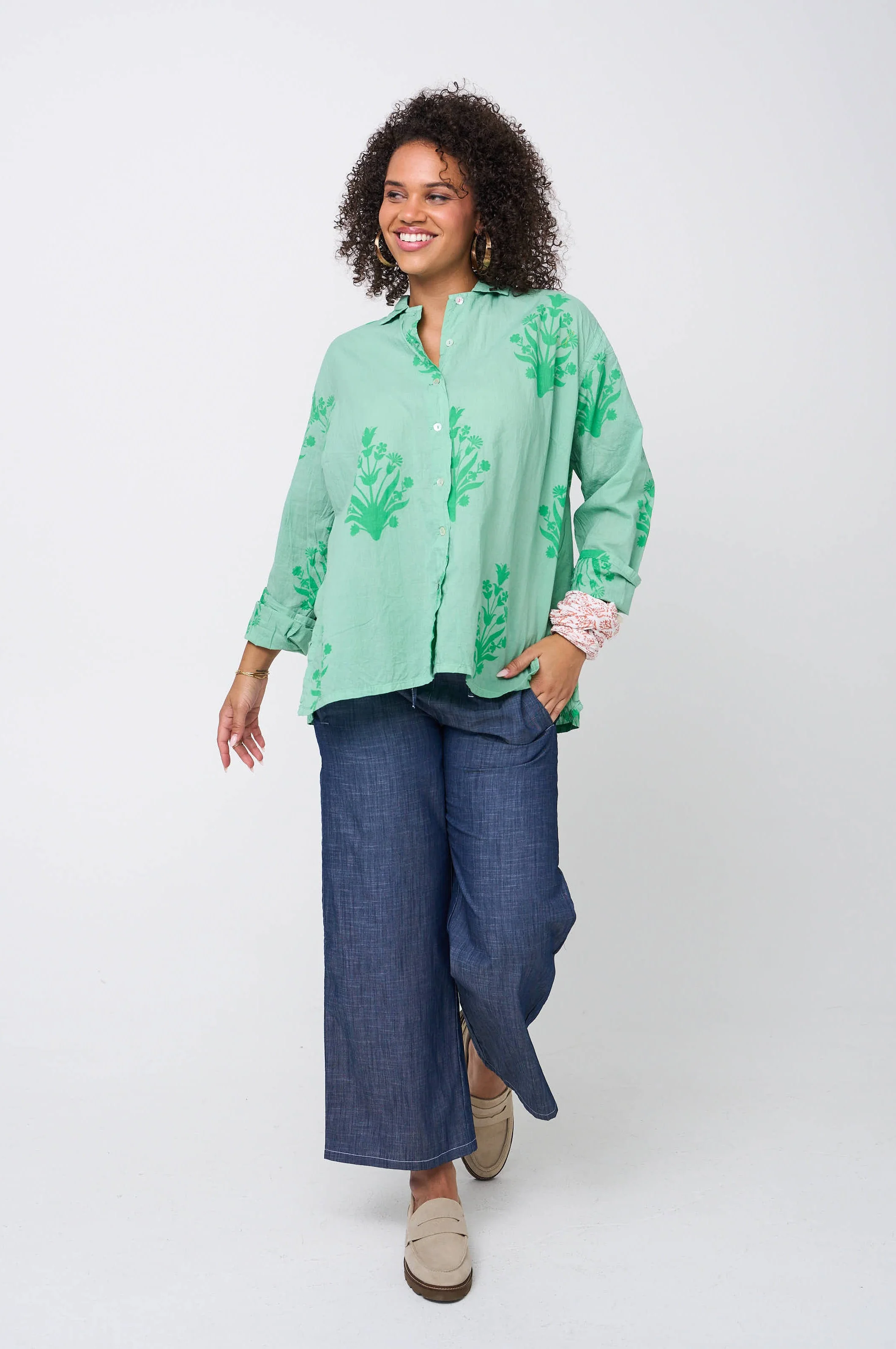 Relaxed Boyfriend Shirt - Cameo Floral Overdye Watercress - Image 2