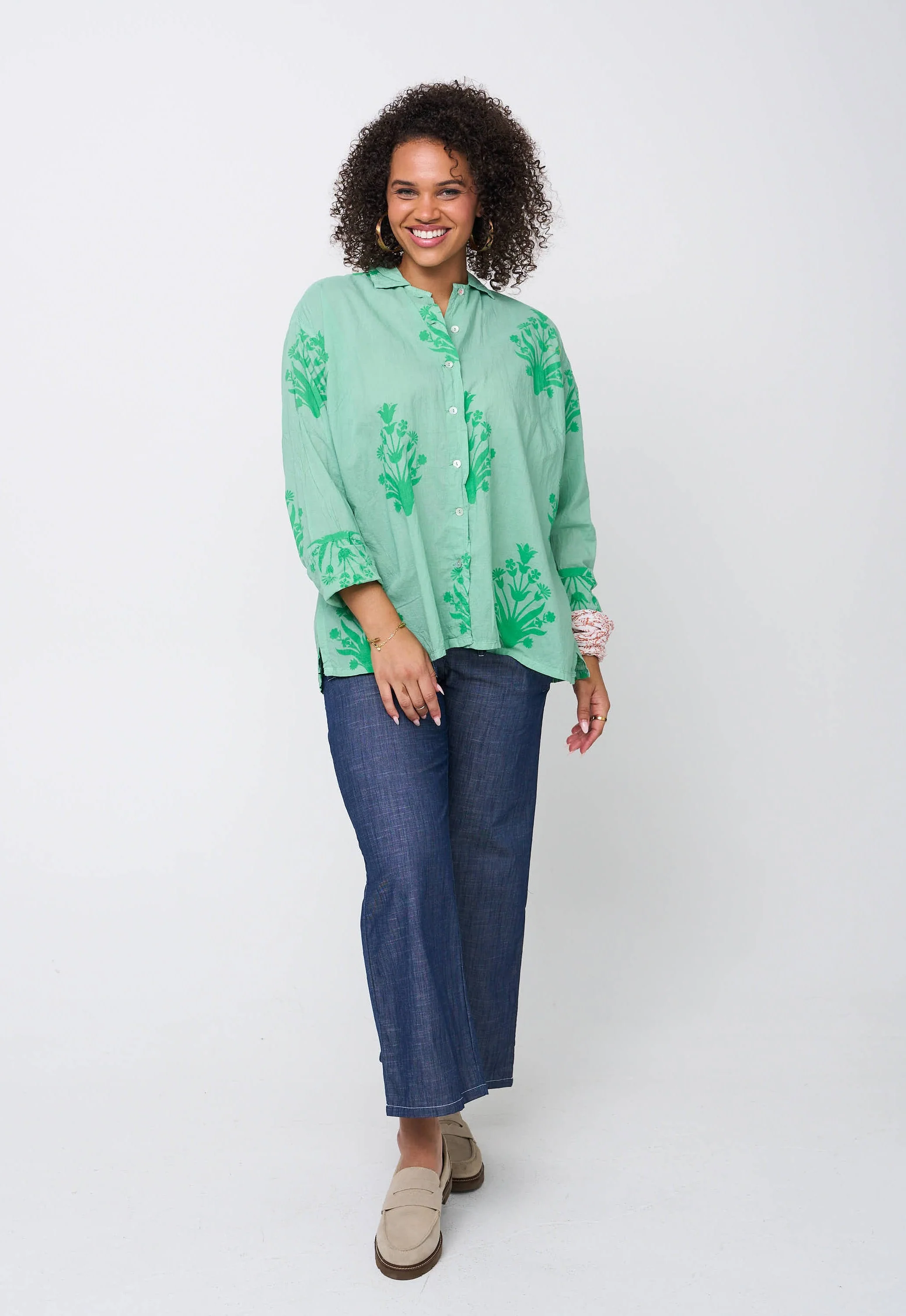 Relaxed Boyfriend Shirt - Cameo Floral Overdye Watercress - Image 3
