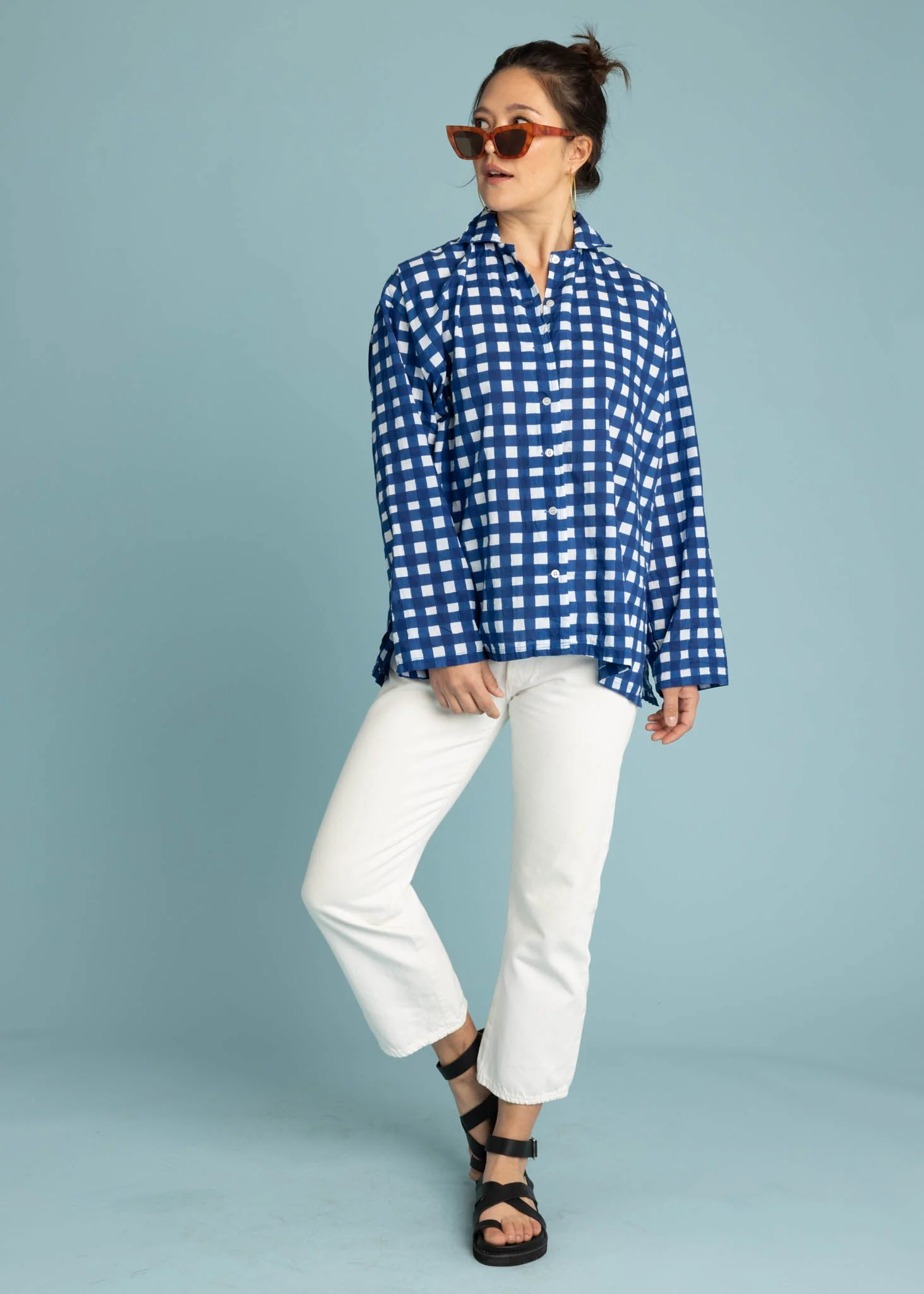 Relaxed Boyfriend Shirt - Gingham Picnic Coastal Blue - Image 12