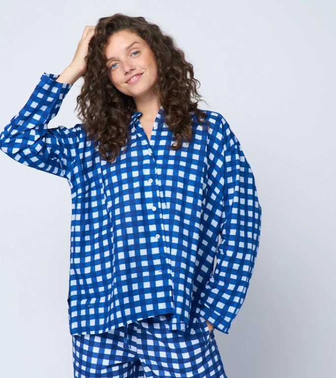 Relaxed Boyfriend Shirt - Gingham Picnic Coastal Blue - Image 2