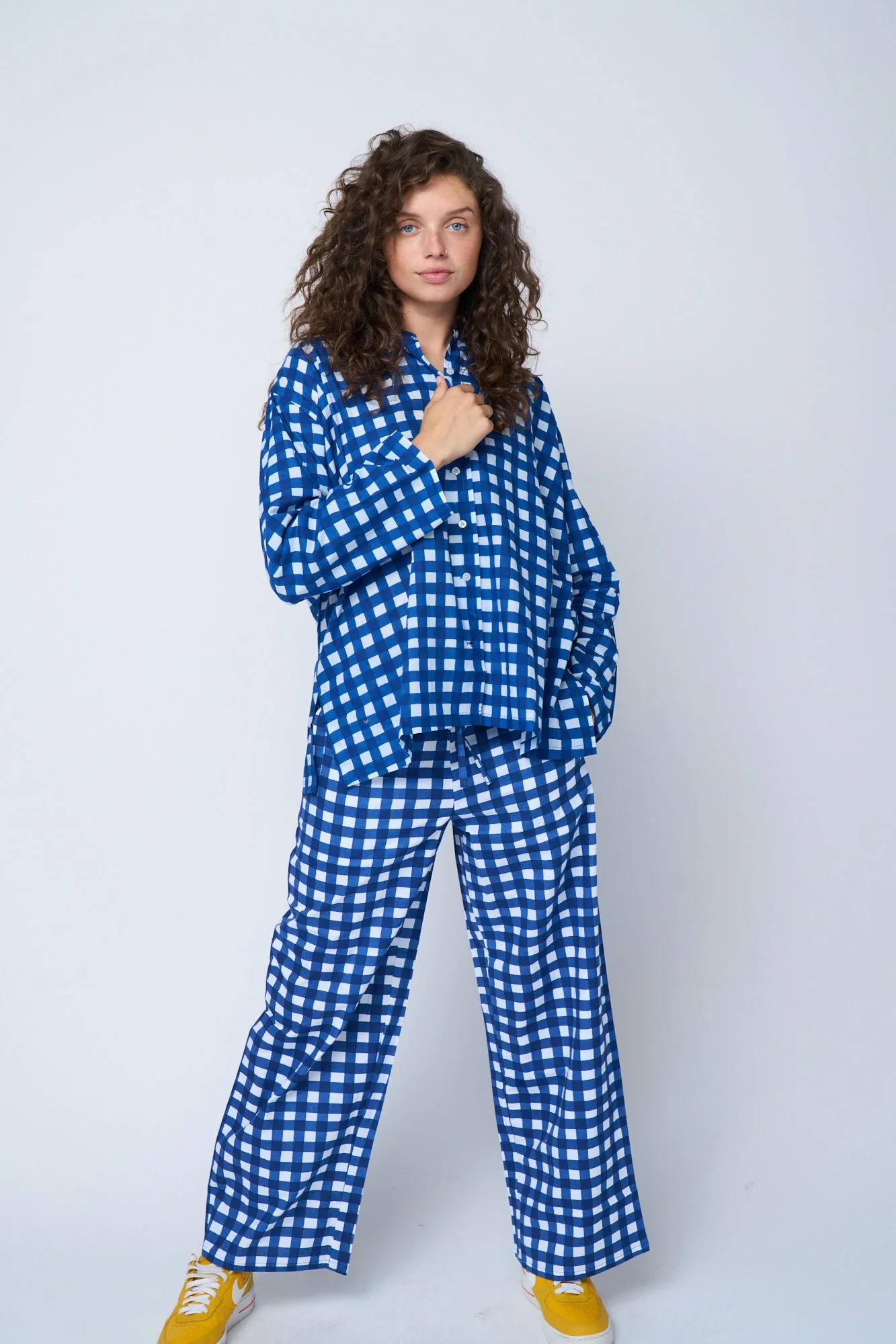 Relaxed Boyfriend Shirt - Gingham Picnic Coastal Blue - Image 3