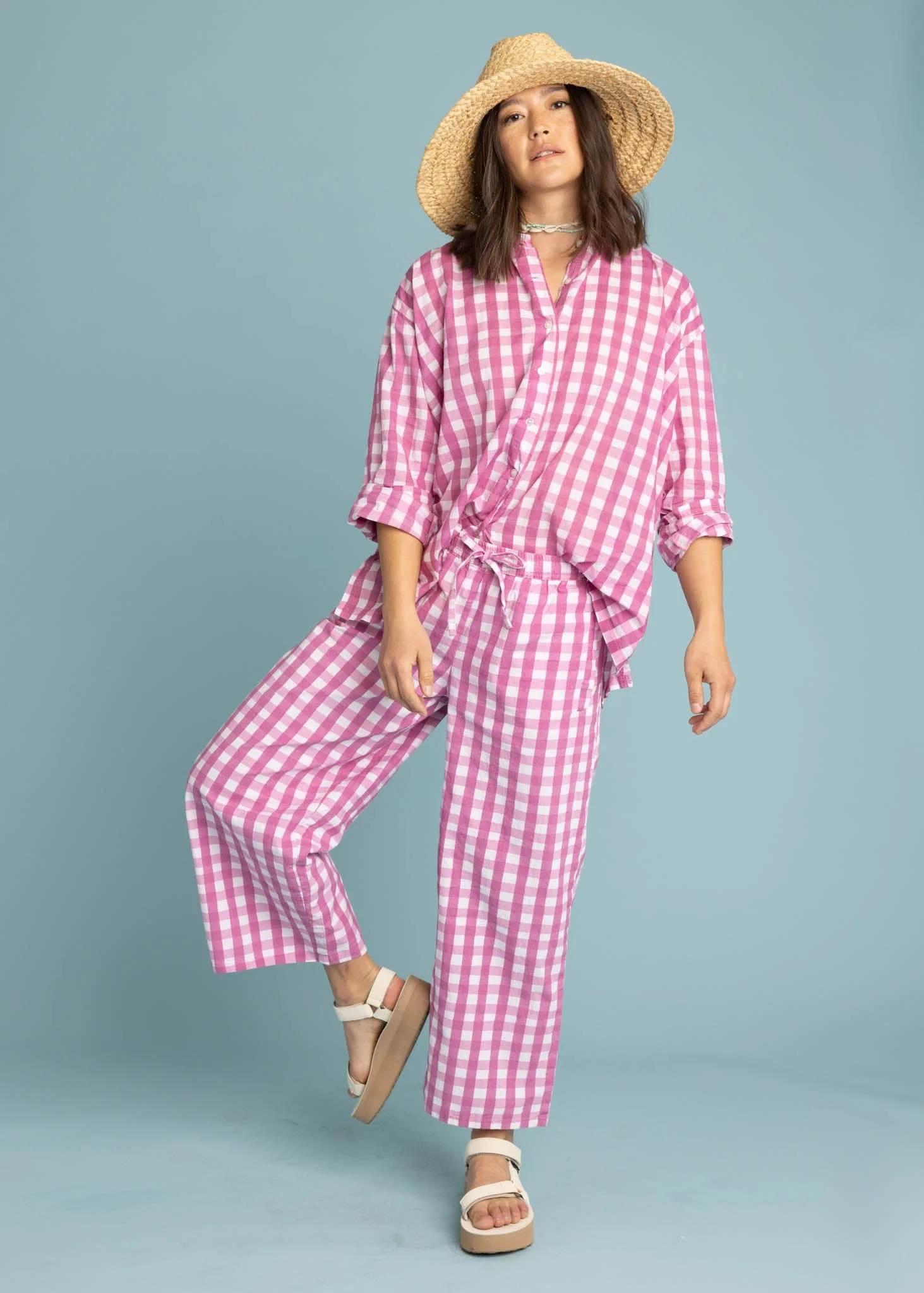 Relaxed Boyfriend Shirt - Gingham Picnic Dahlia - Image 2