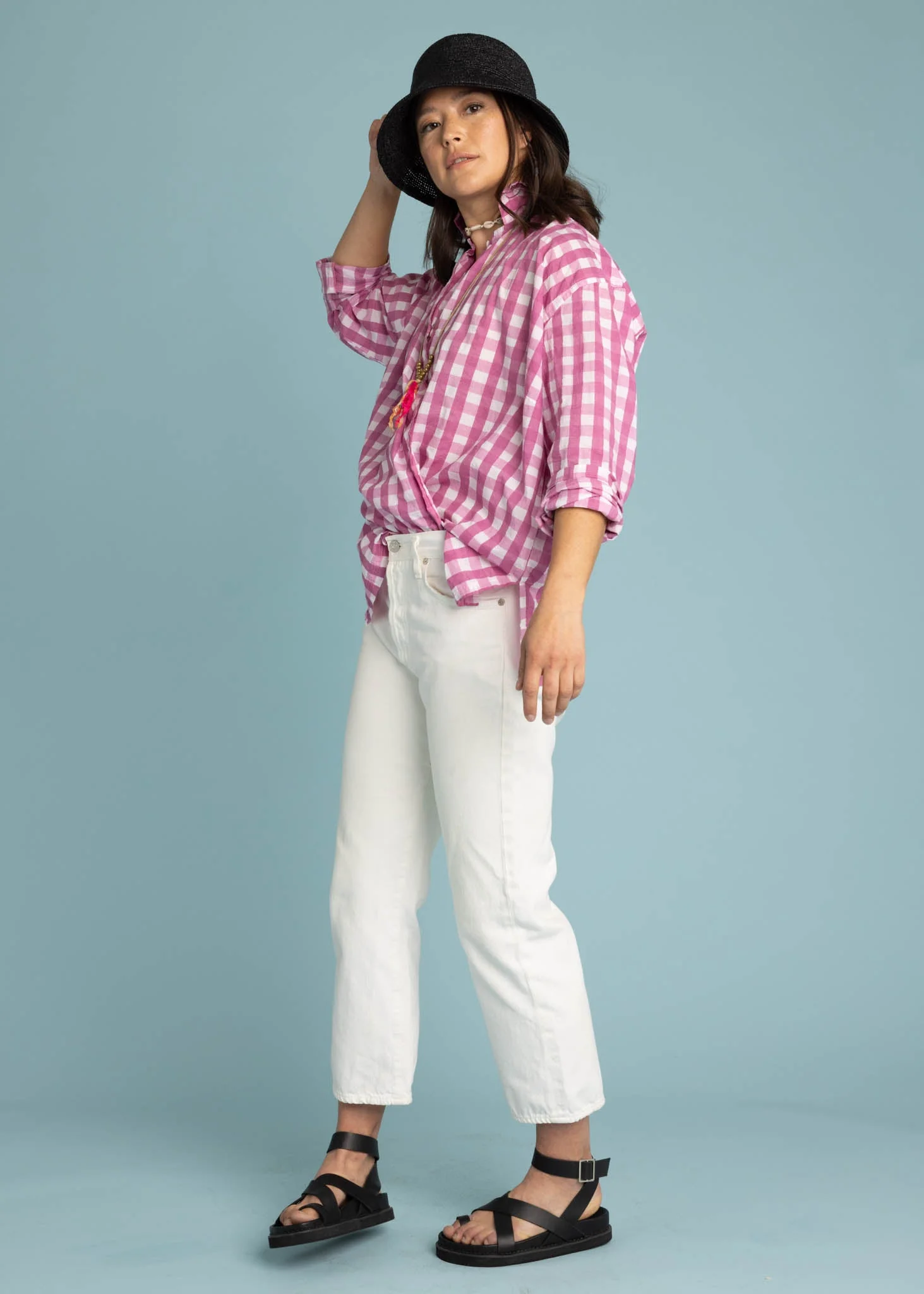 Relaxed Boyfriend Shirt - Gingham Picnic Dahlia - Image 4