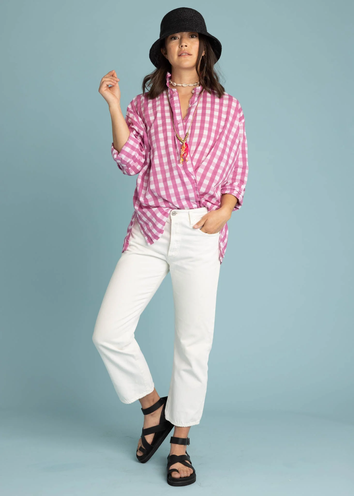 Relaxed Boyfriend Shirt - Gingham Picnic Dahlia - Image 5