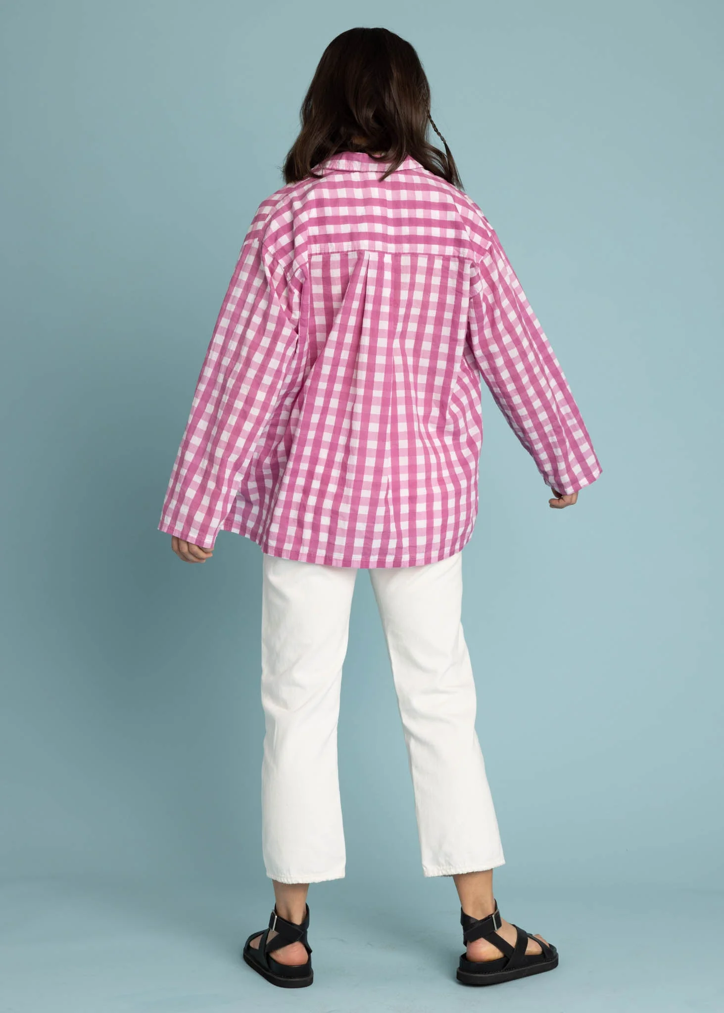 Relaxed Boyfriend Shirt - Gingham Picnic Dahlia - Image 6