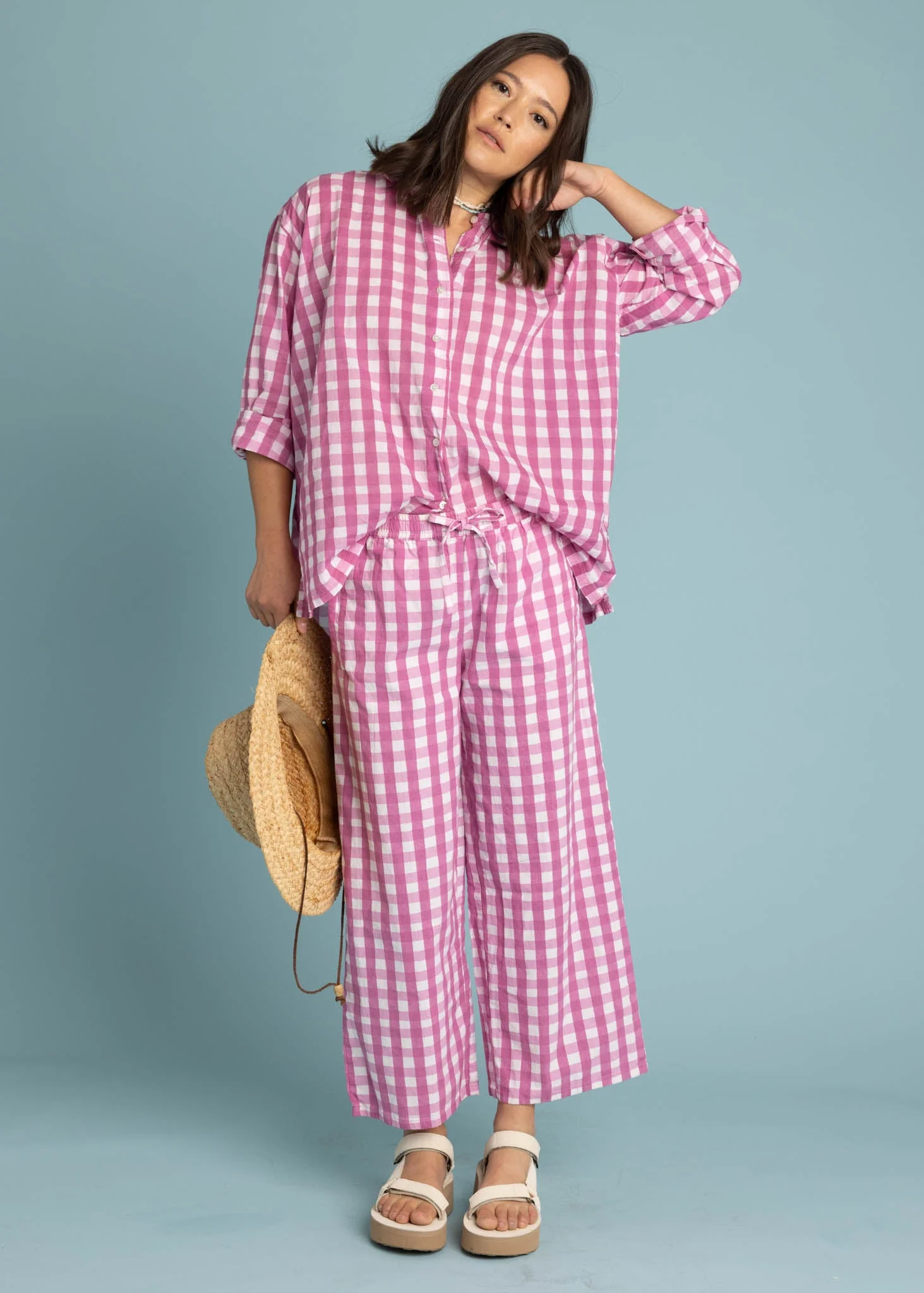 Relaxed Boyfriend Shirt - Gingham Picnic Dahlia - Image 7