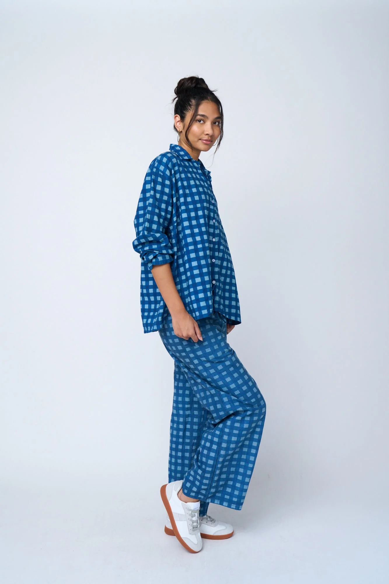 Relaxed Boyfriend Shirt - Gingham Picnic Overdye Cornflower Blue - Image 3