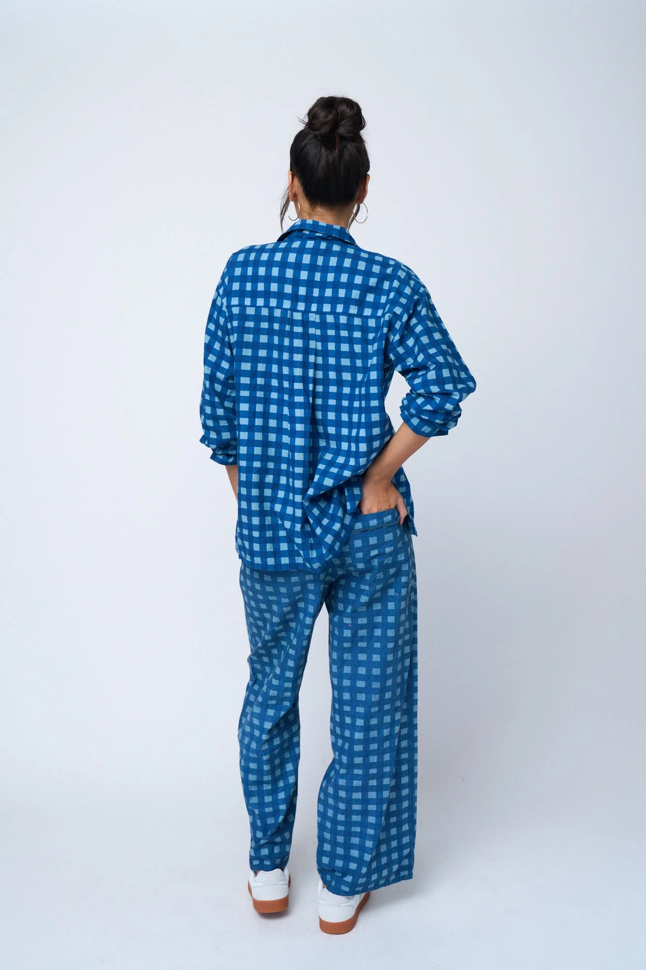 Relaxed Boyfriend Shirt - Gingham Picnic Overdye Cornflower Blue - Image 6