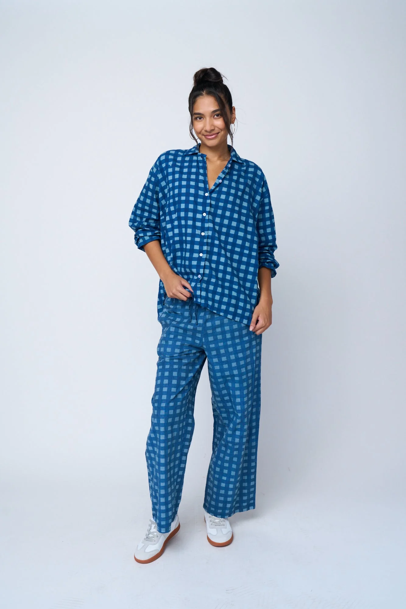 Relaxed Boyfriend Shirt - Gingham Picnic Overdye Cornflower Blue - Image 7