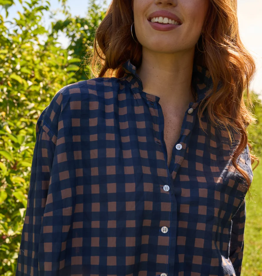 Relaxed Boyfriend Shirt - Gingham Picnic Overdye Milk Chocolate - Image 2