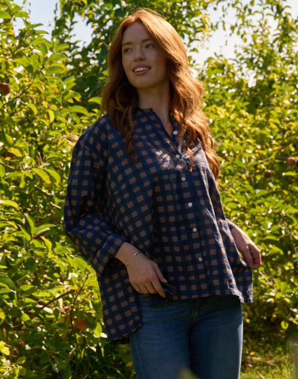 Relaxed Boyfriend Shirt - Gingham Picnic Overdye Milk Chocolate - Image 3