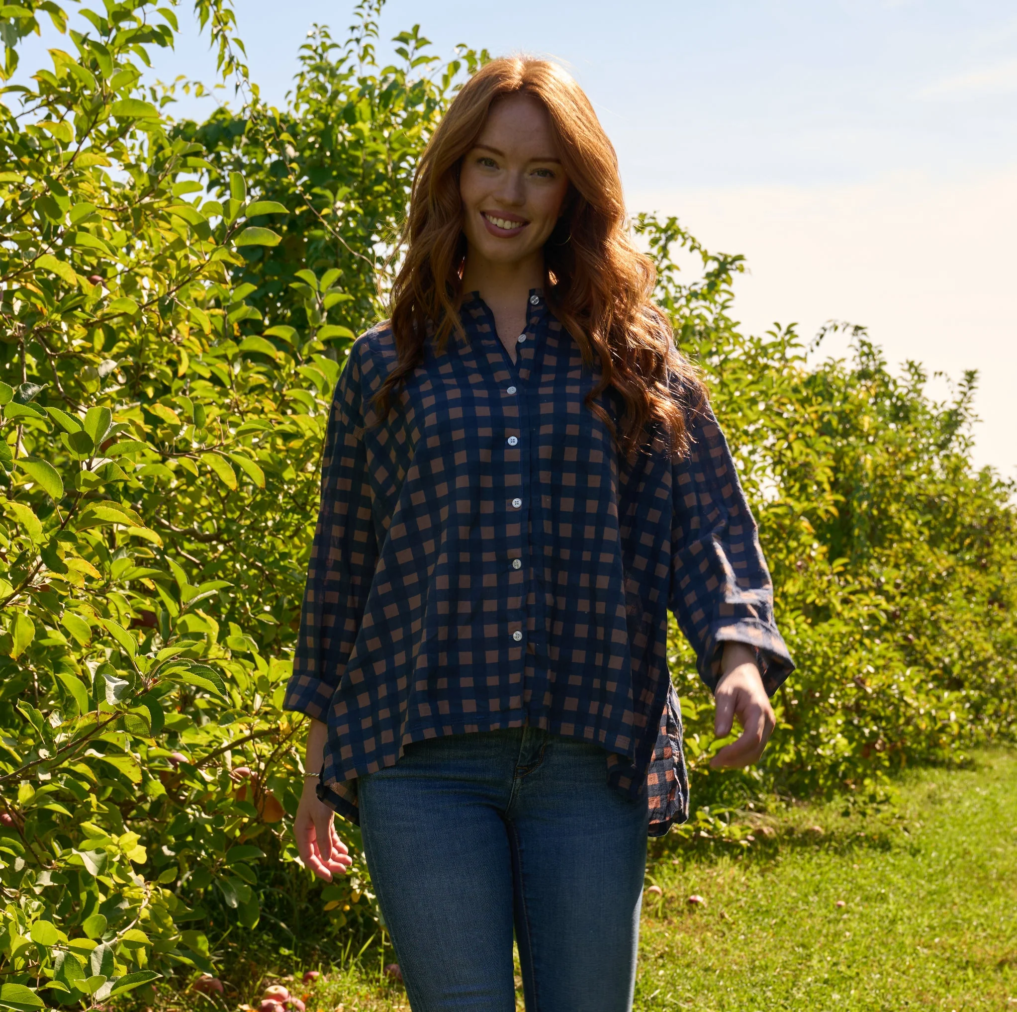 Relaxed Boyfriend Shirt - Gingham Picnic Overdye Milk Chocolate - Image 8