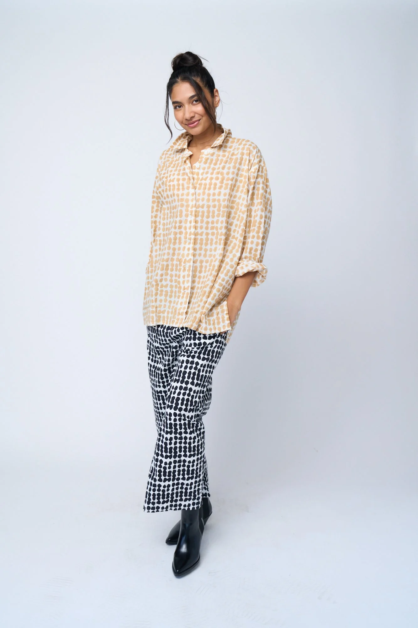 Relaxed Boyfriend Shirt Messy Dot - Baked Clay - Image 4