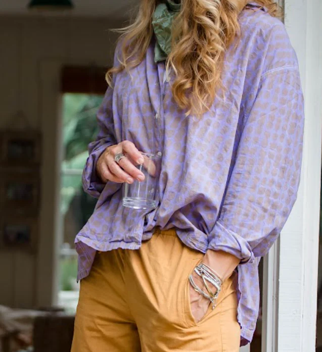 Relaxed Boyfriend Shirt Messy Dot - Lavender Overdye - Image 3