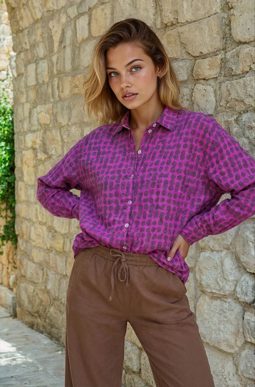 Relaxed Boyfriend Shirt Messy Dot - Overdye Magenta - Image 3