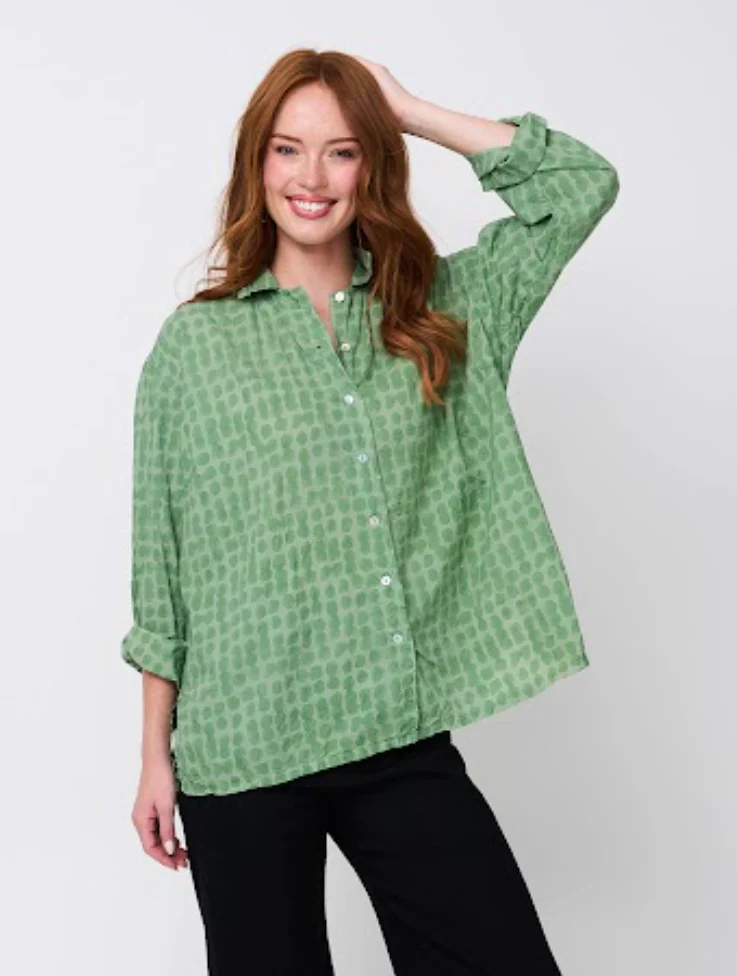 Relaxed Boyfriend Shirt Messy Dot - Overdye Watercress - Image 2