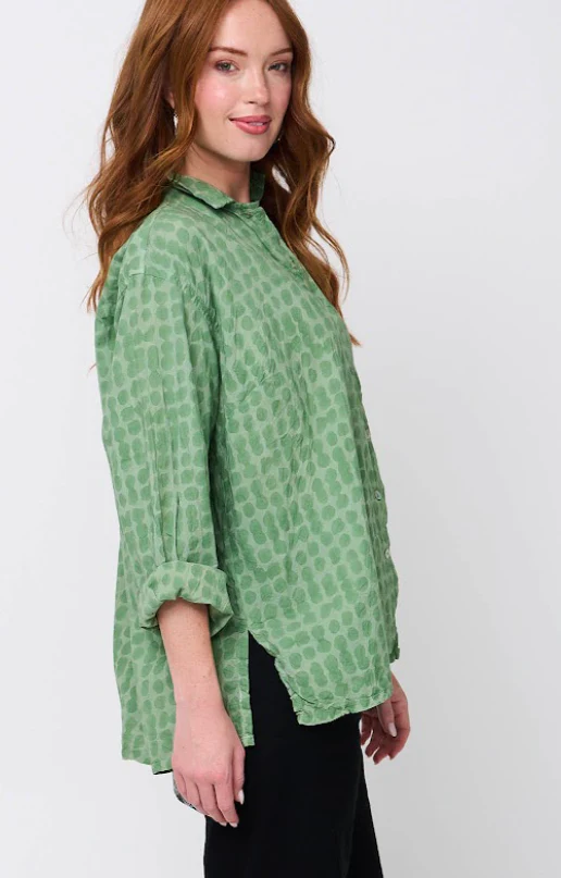 Relaxed Boyfriend Shirt Messy Dot - Overdye Watercress - Image 3