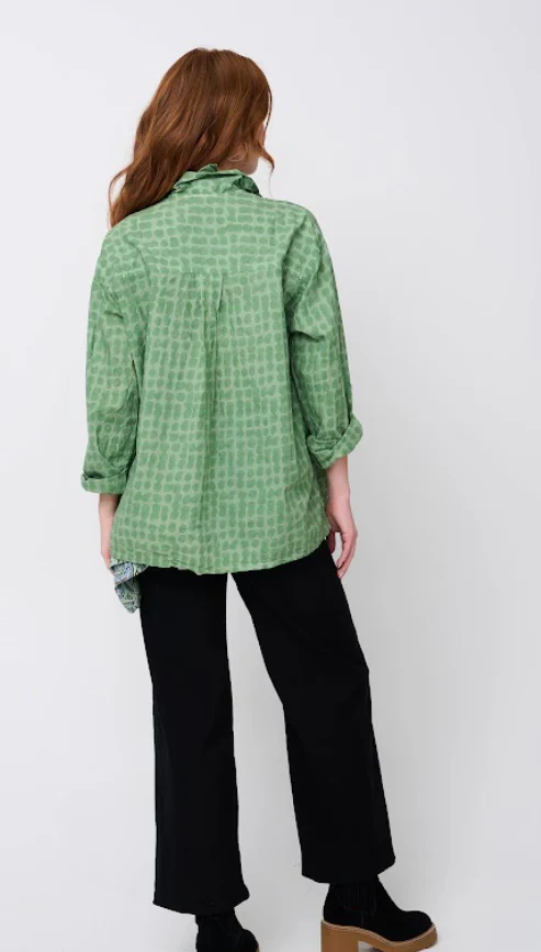 Relaxed Boyfriend Shirt Messy Dot - Overdye Watercress - Image 4
