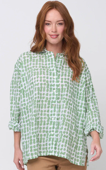 Relaxed Boyfriend Shirt Messy Dot - Watercress - Image 2