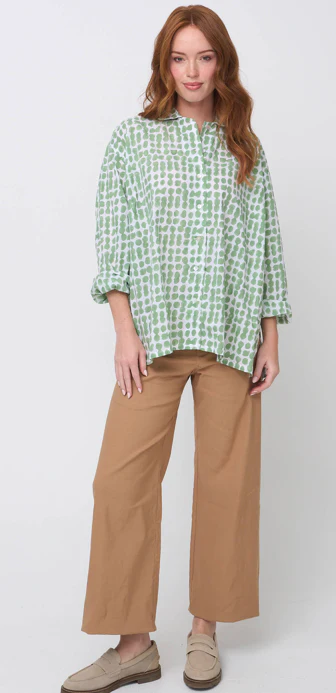 Relaxed Boyfriend Shirt Messy Dot - Watercress - Image 4