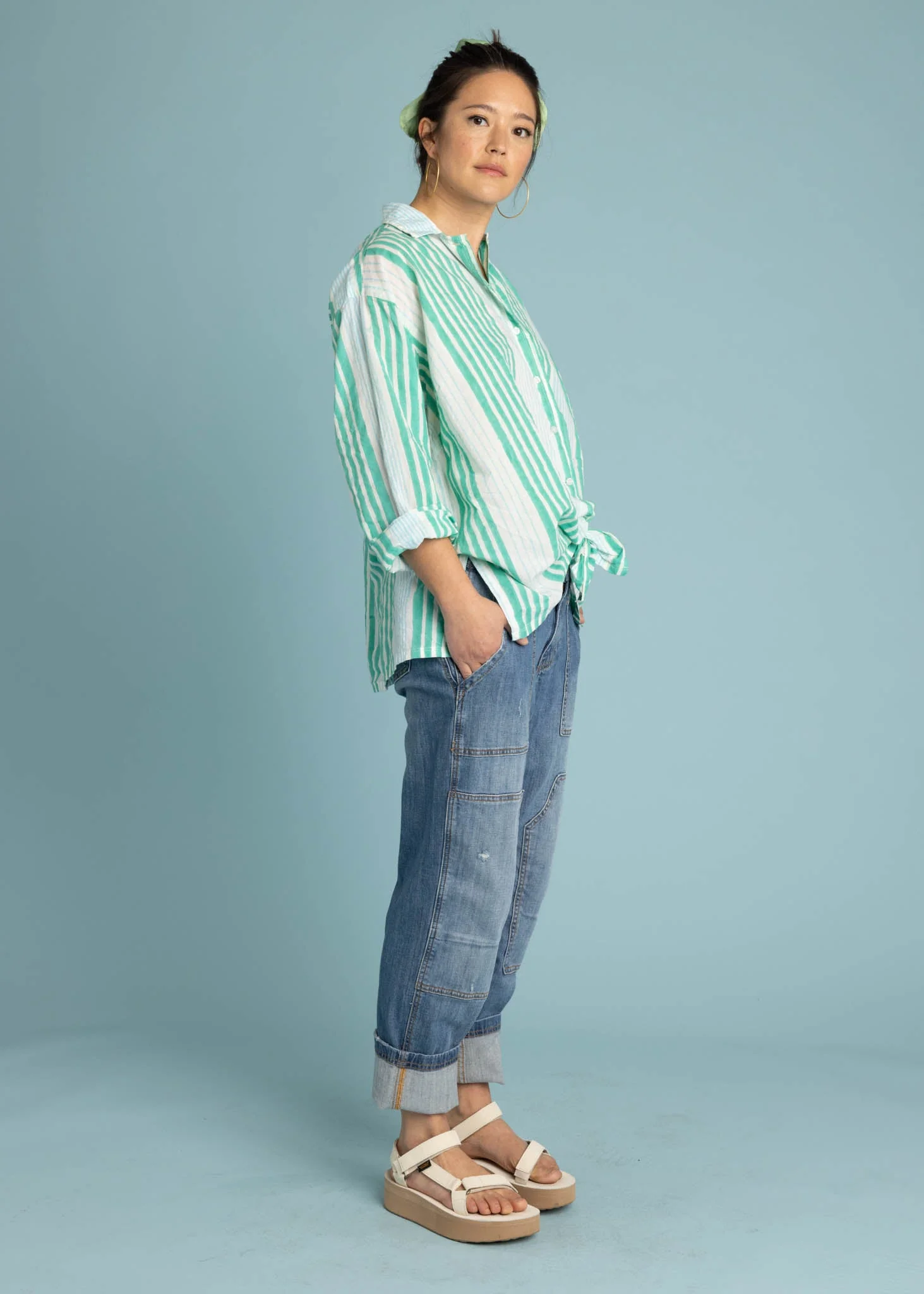 Relaxed Boyfriend Shirt - Mixed Up Stripe Cerulean Seaglass - Image 2