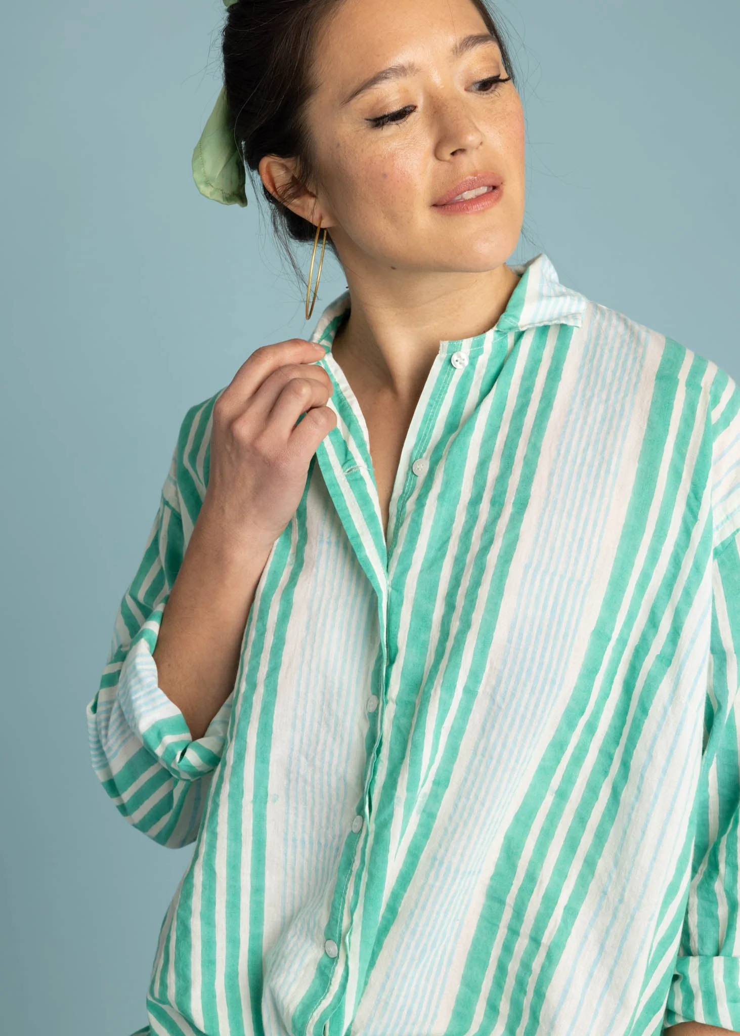 Relaxed Boyfriend Shirt - Mixed Up Stripe Cerulean Seaglass - Image 3