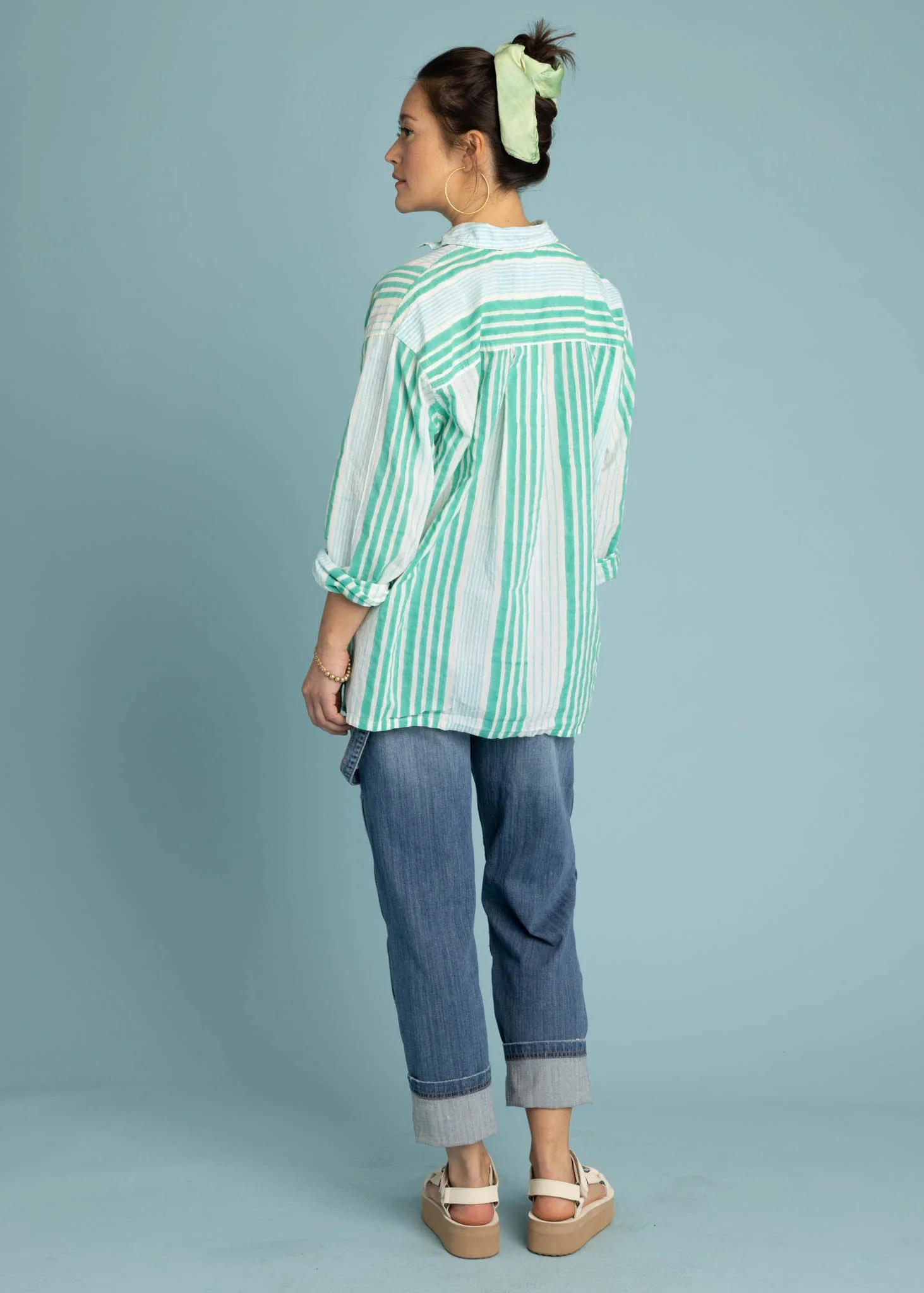 Relaxed Boyfriend Shirt - Mixed Up Stripe Cerulean Seaglass - Image 4