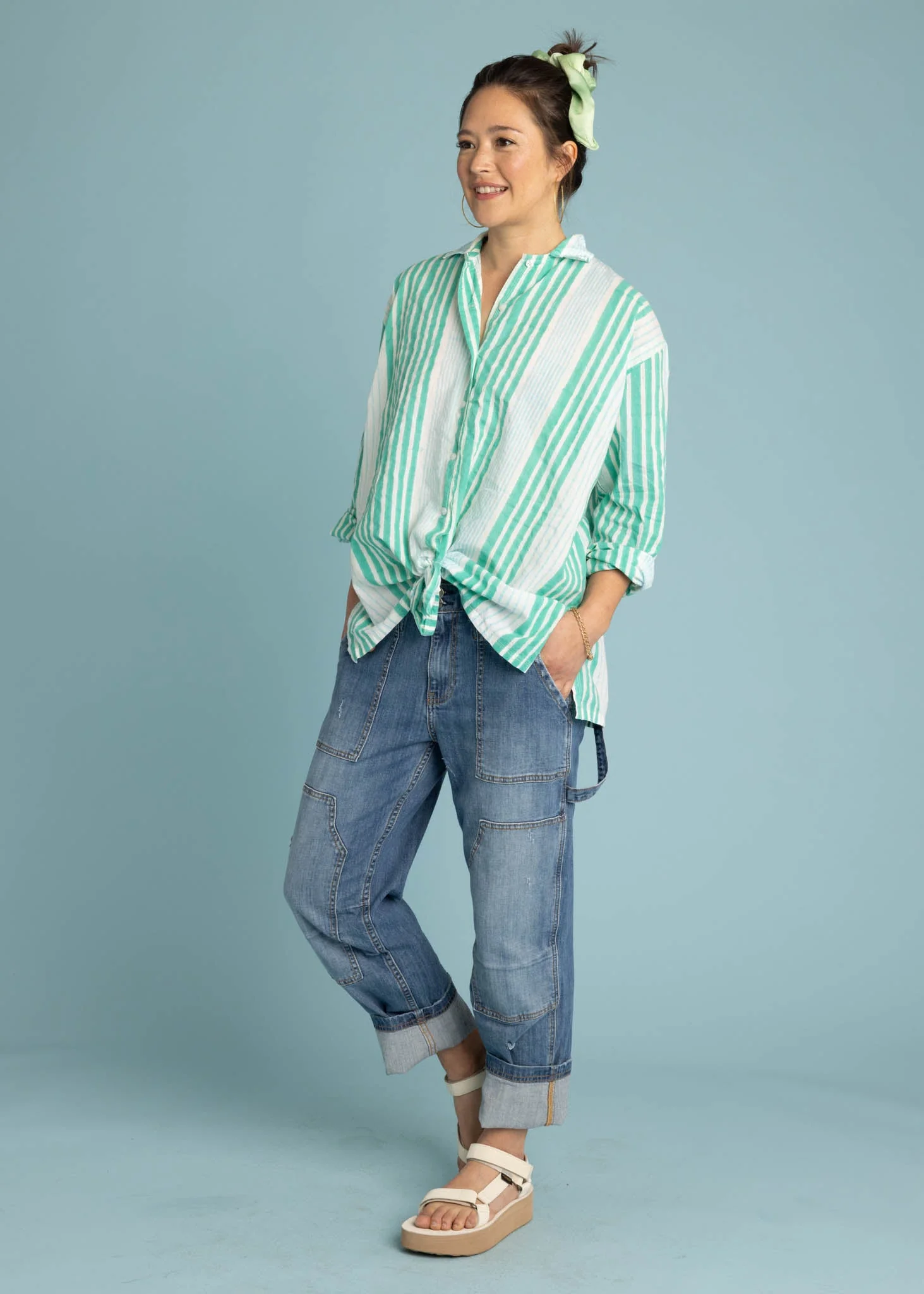 Relaxed Boyfriend Shirt - Mixed Up Stripe Cerulean Seaglass - Image 5