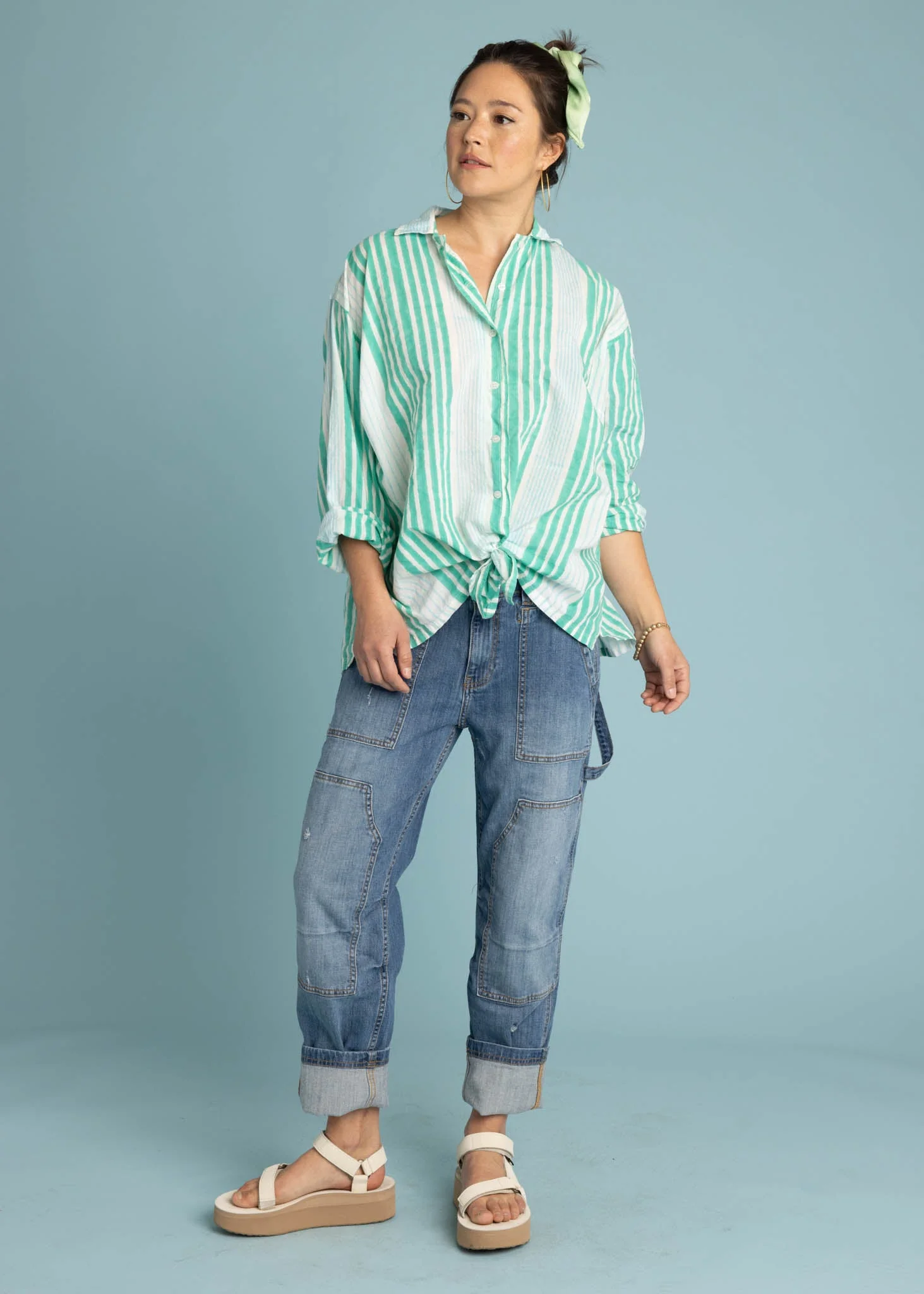 Relaxed Boyfriend Shirt - Mixed Up Stripe Cerulean Seaglass - Image 6
