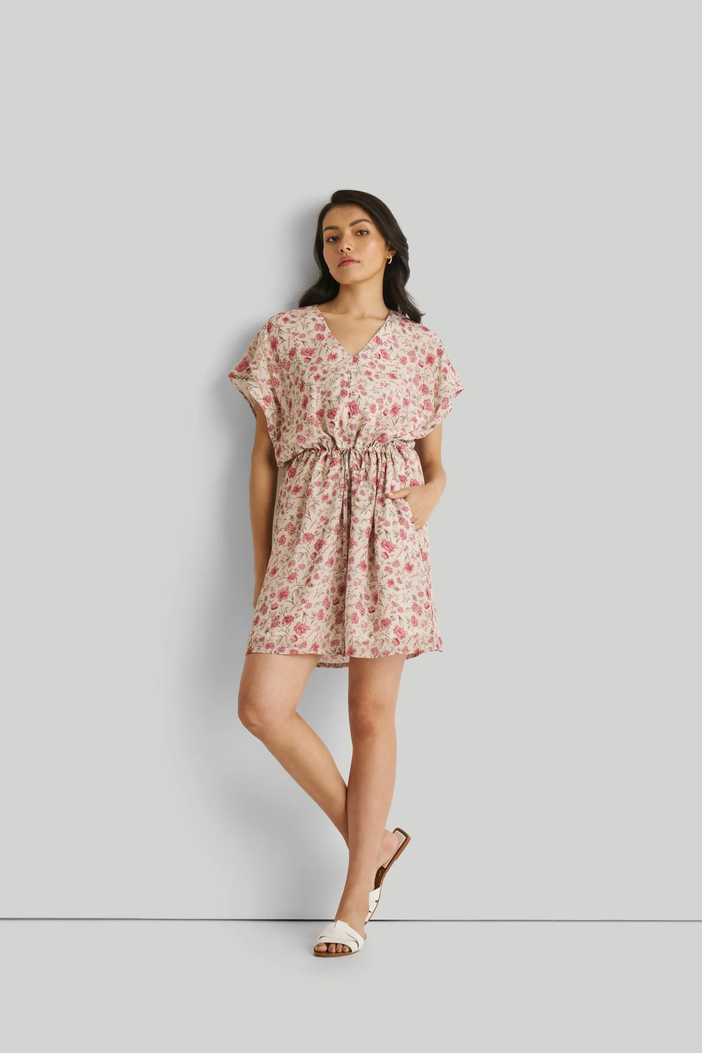 Relaxed Drawstring Floral Dress - Image 3