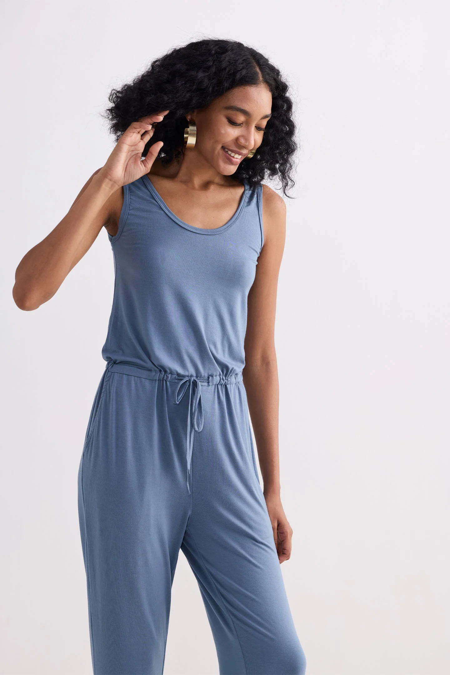 Relaxed Drawstring Jumpsuit in Blue - Image 10