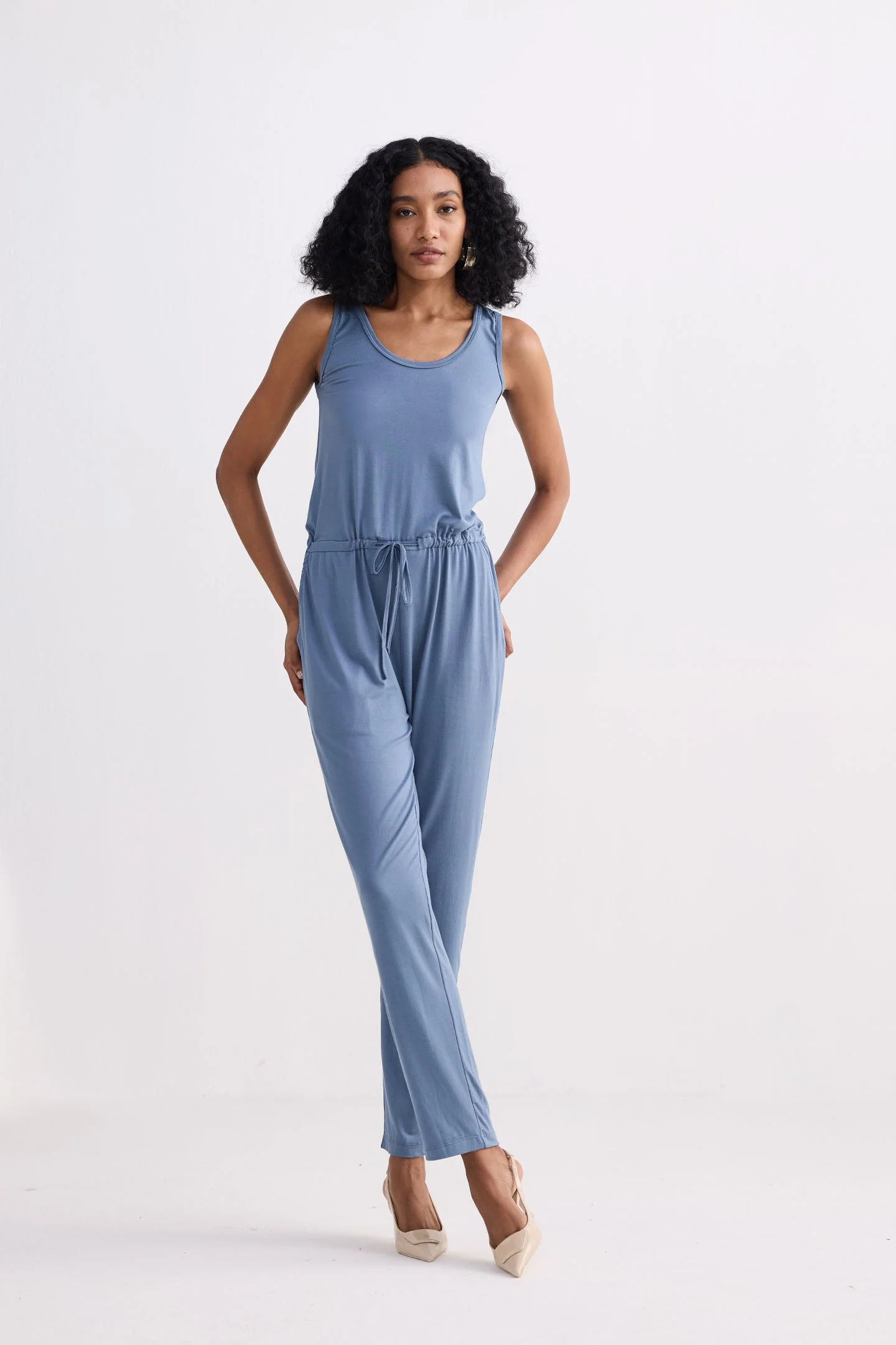 Relaxed Drawstring Jumpsuit in Blue - Image 11