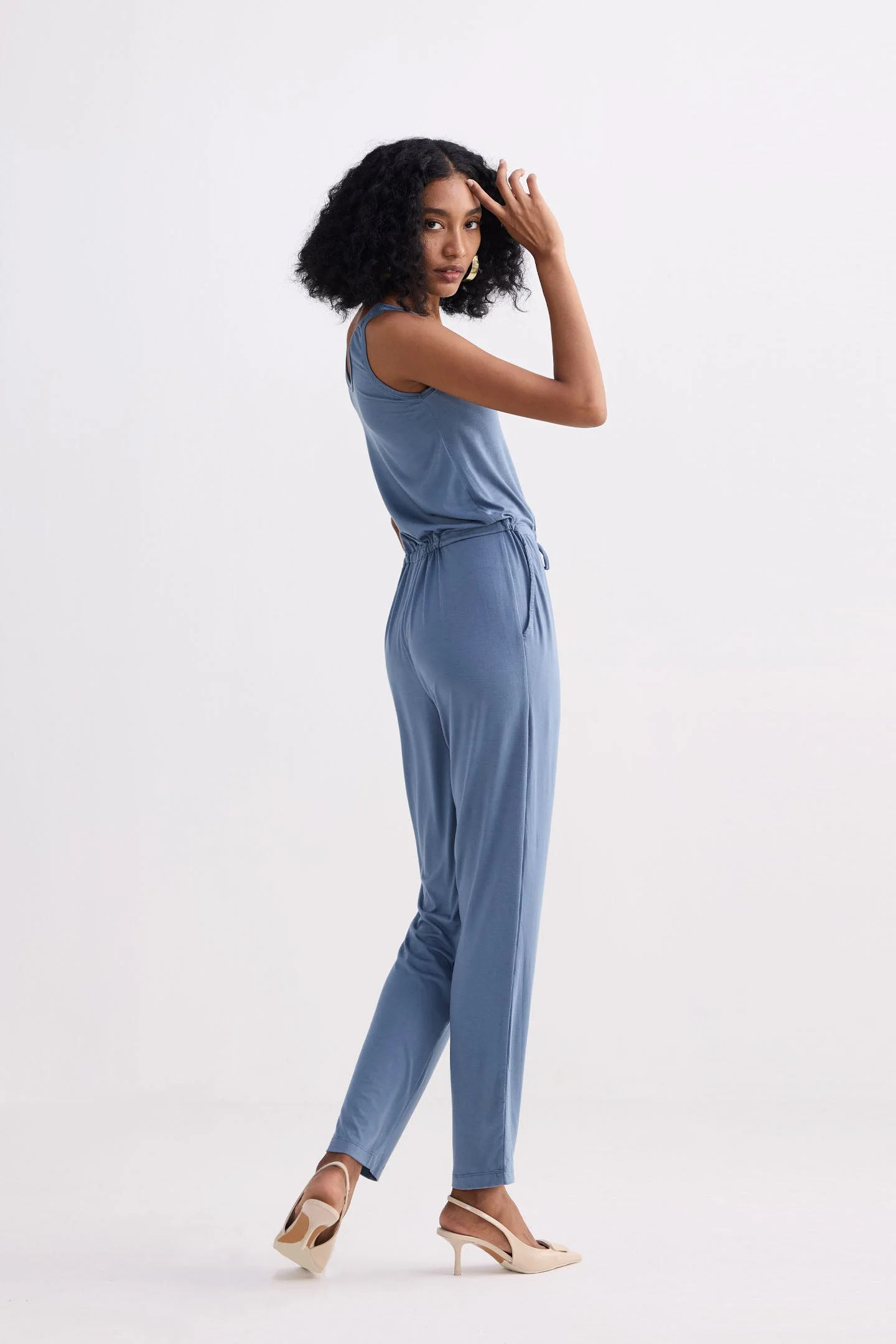 Relaxed Drawstring Jumpsuit in Blue - Image 12