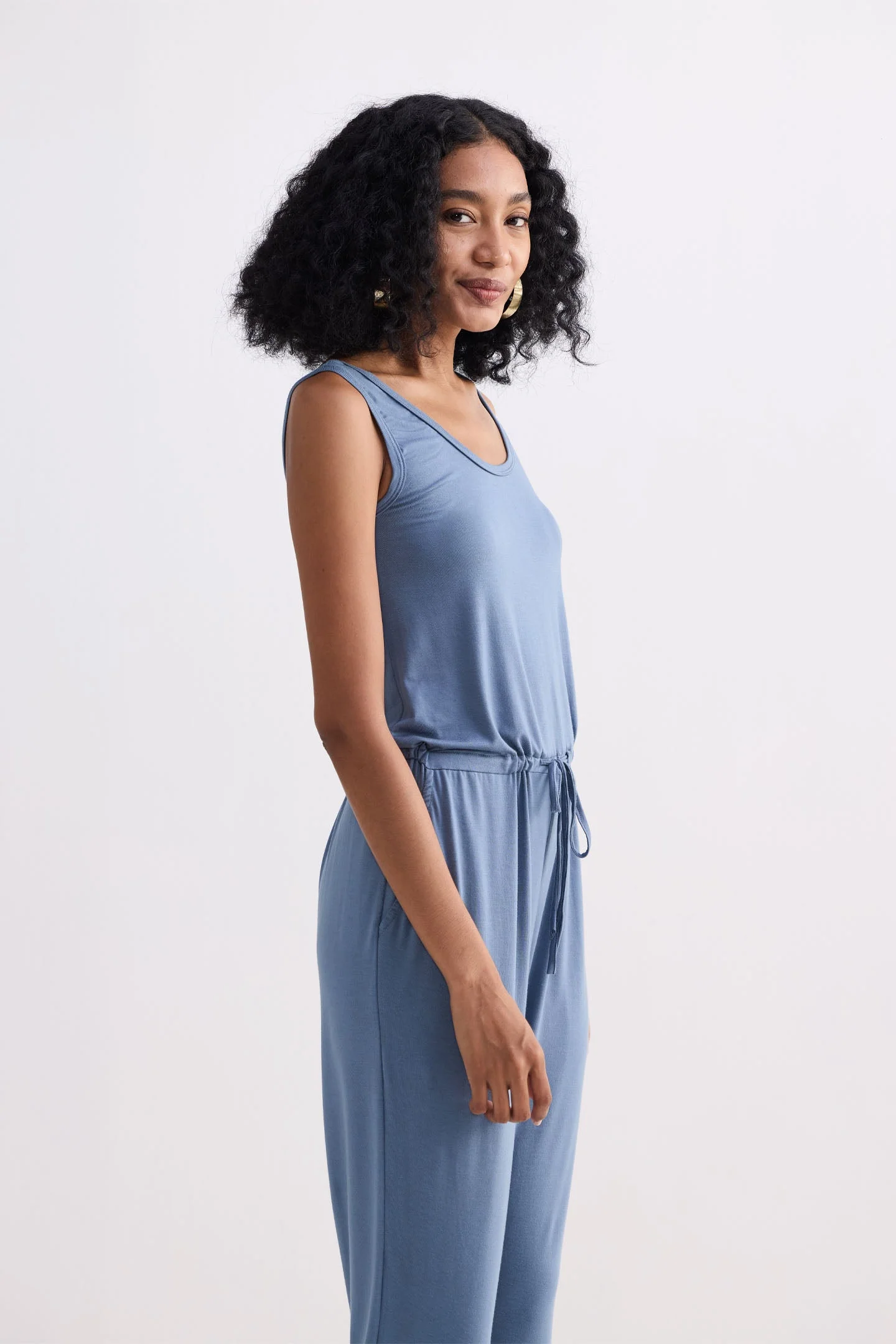 Relaxed Drawstring Jumpsuit in Blue - Image 13