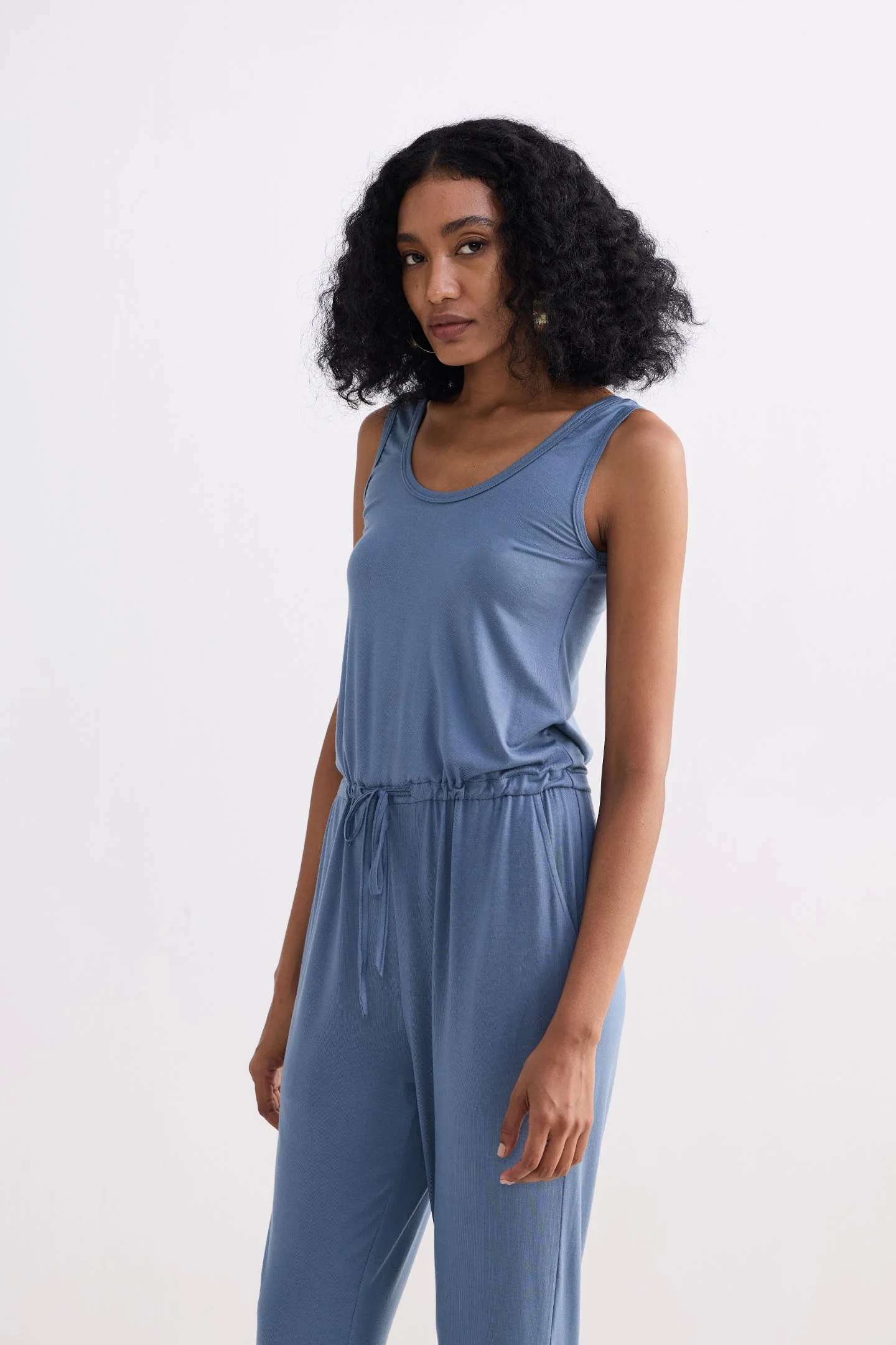Relaxed Drawstring Jumpsuit in Blue - Image 14