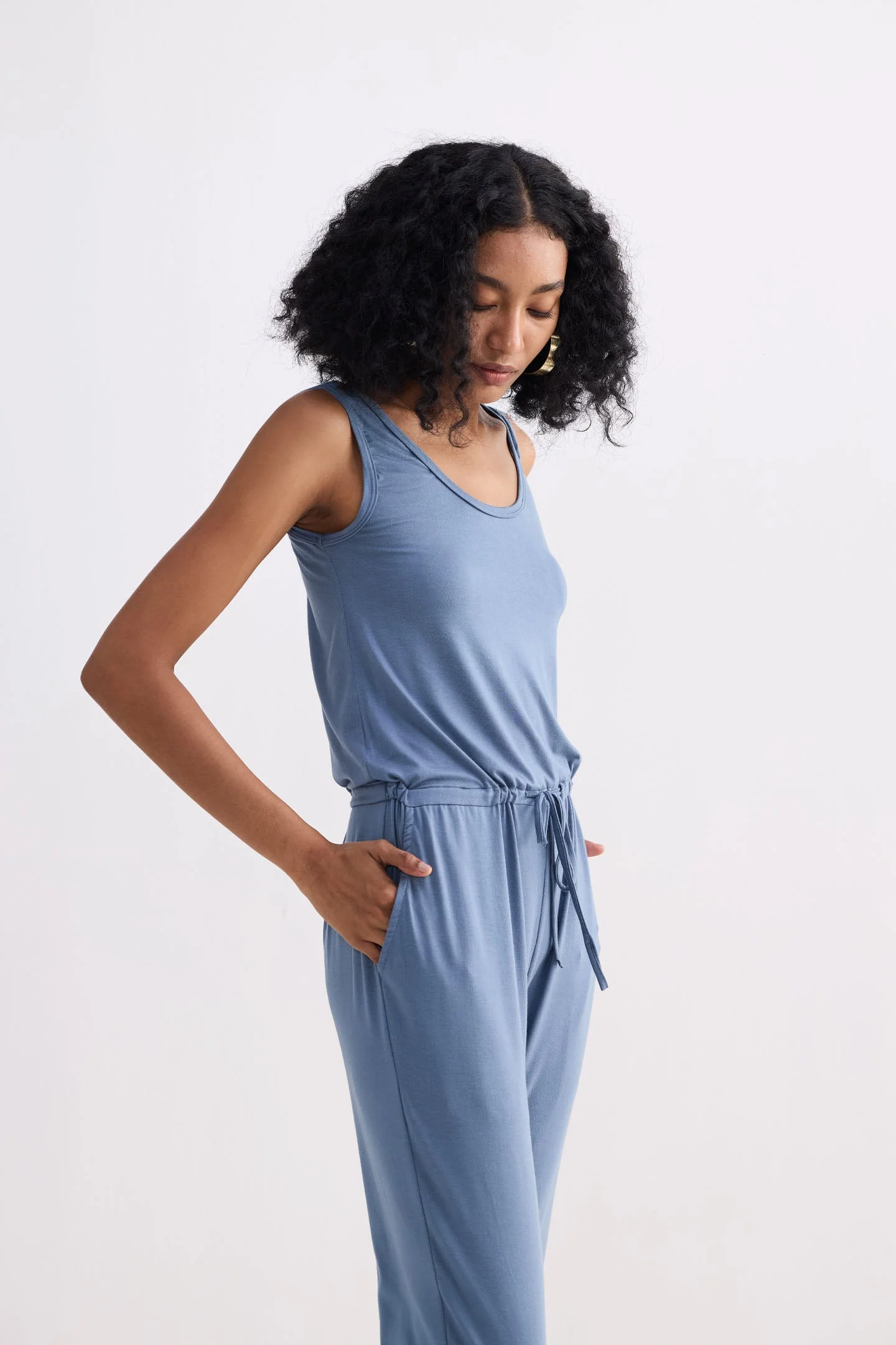 Relaxed Drawstring Jumpsuit in Blue - Image 3