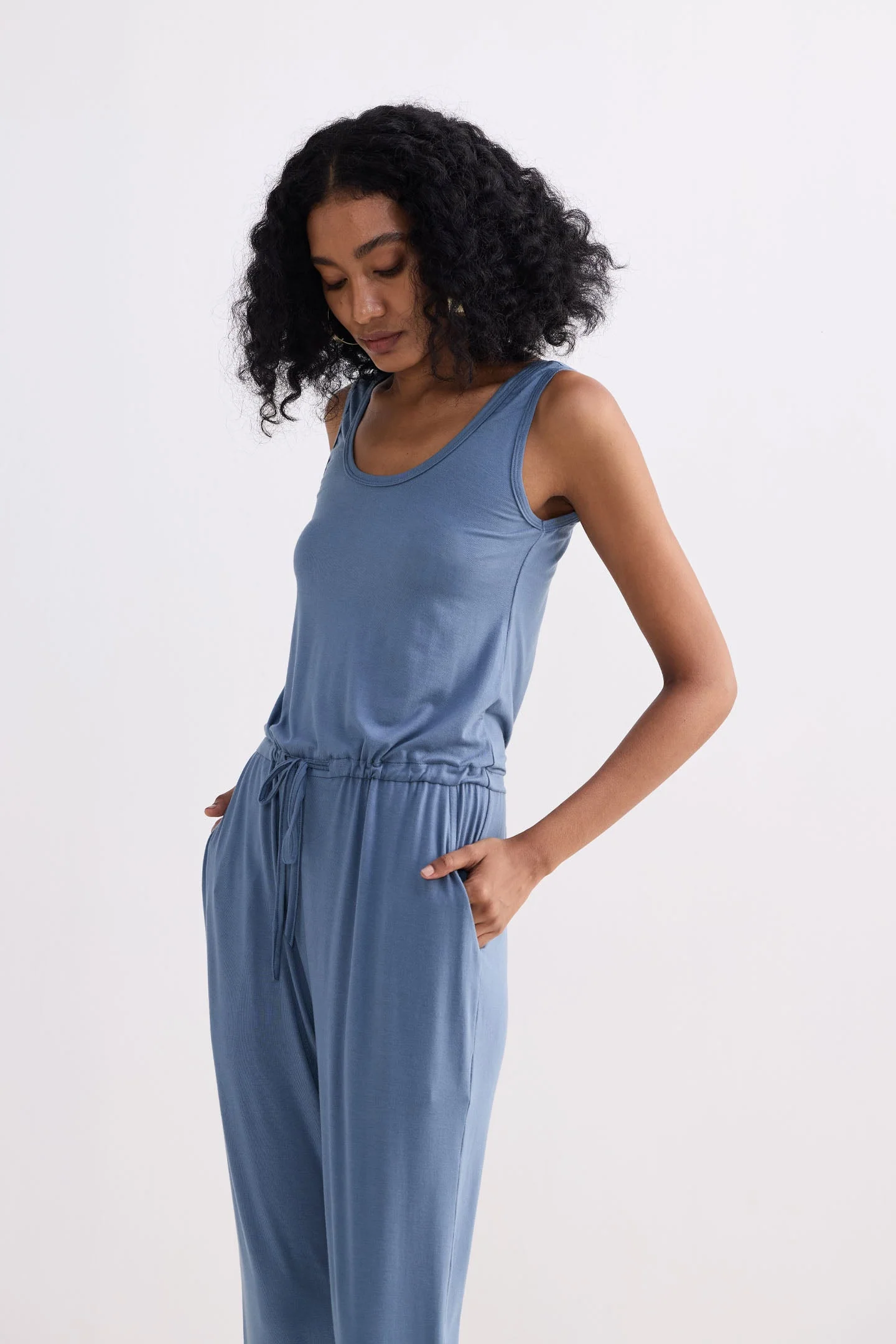 Relaxed Drawstring Jumpsuit in Blue - Image 5