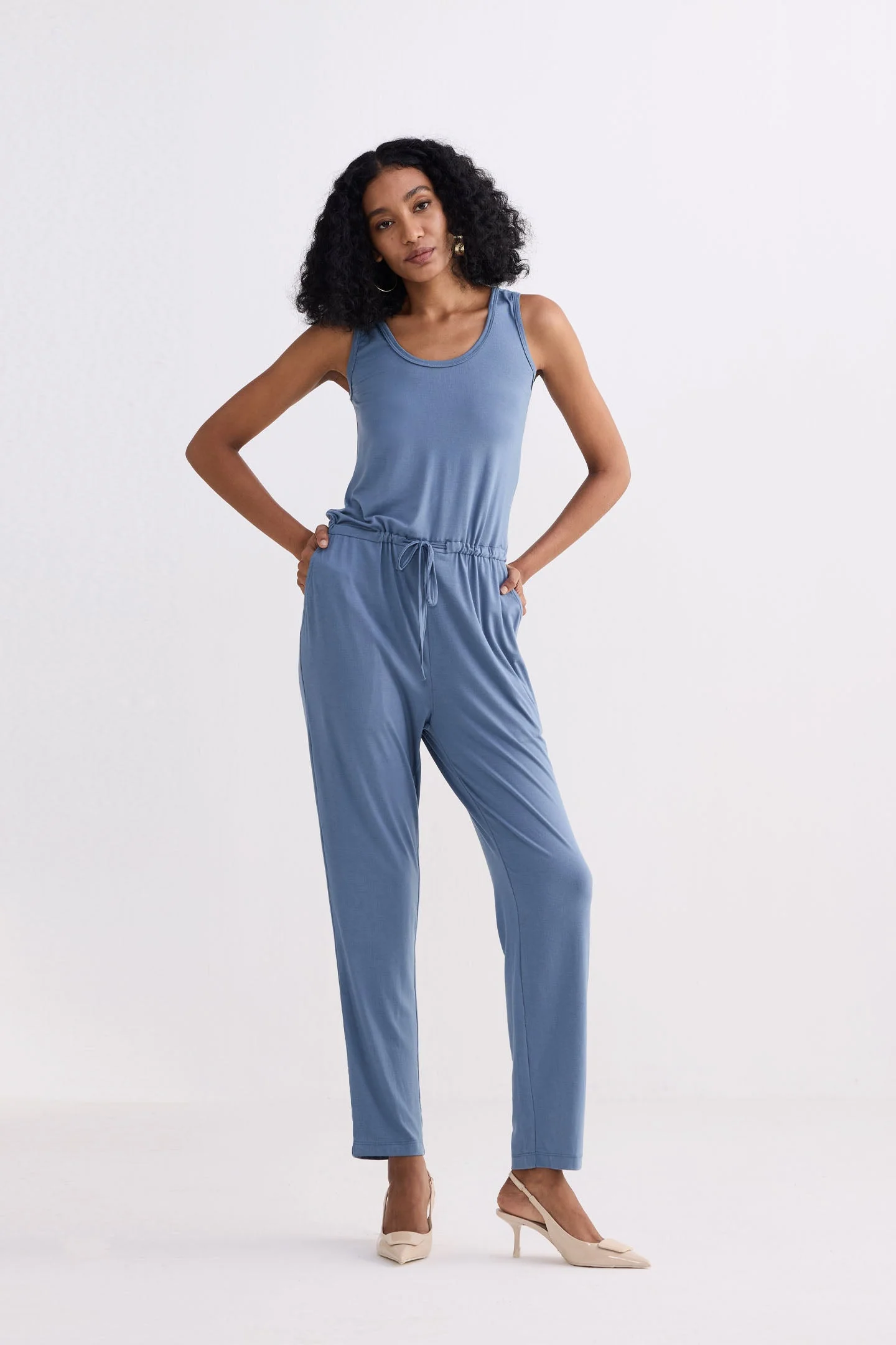 Relaxed Drawstring Jumpsuit in Blue - Image 6