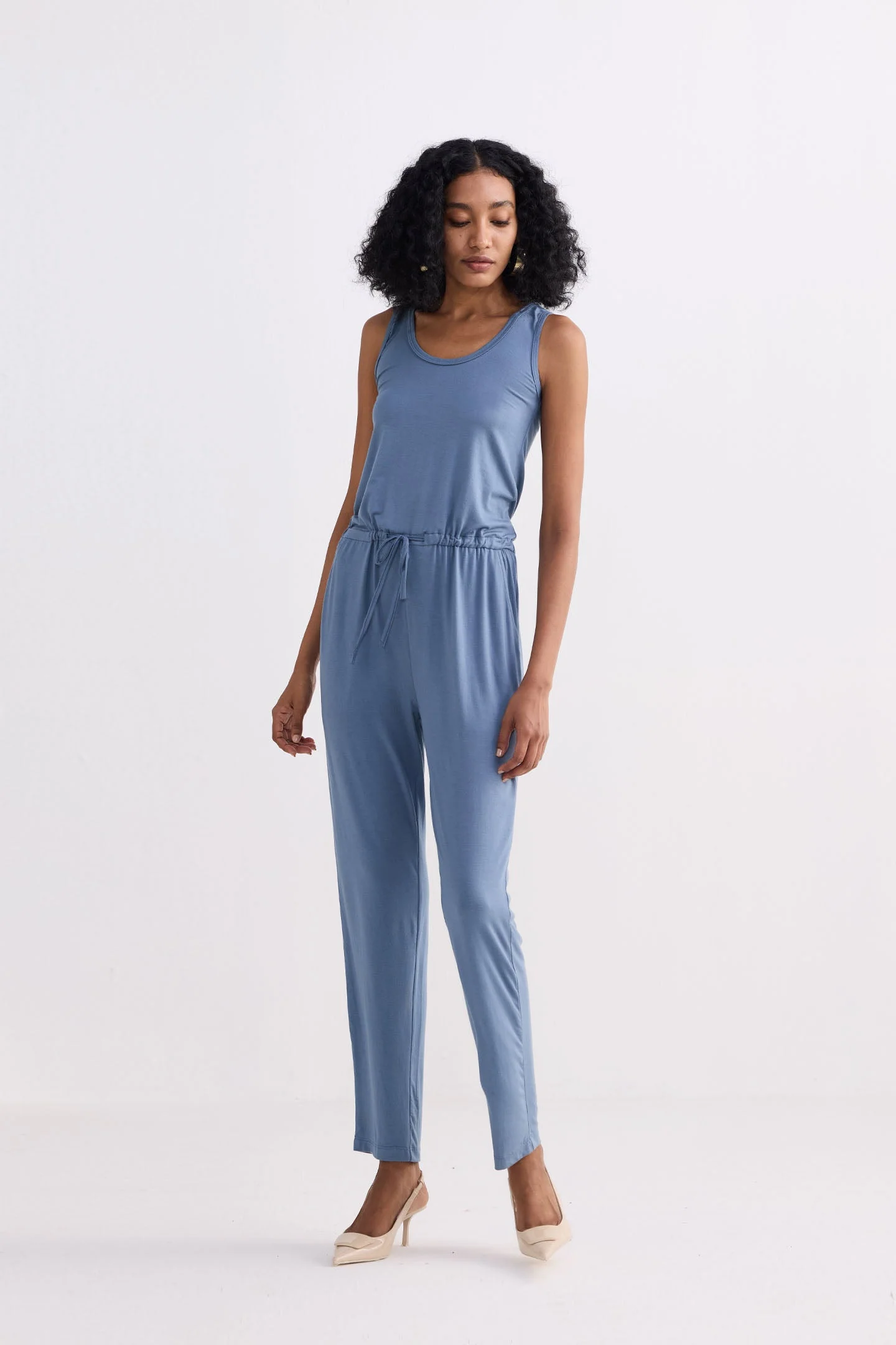 Relaxed Drawstring Jumpsuit in Blue - Image 7